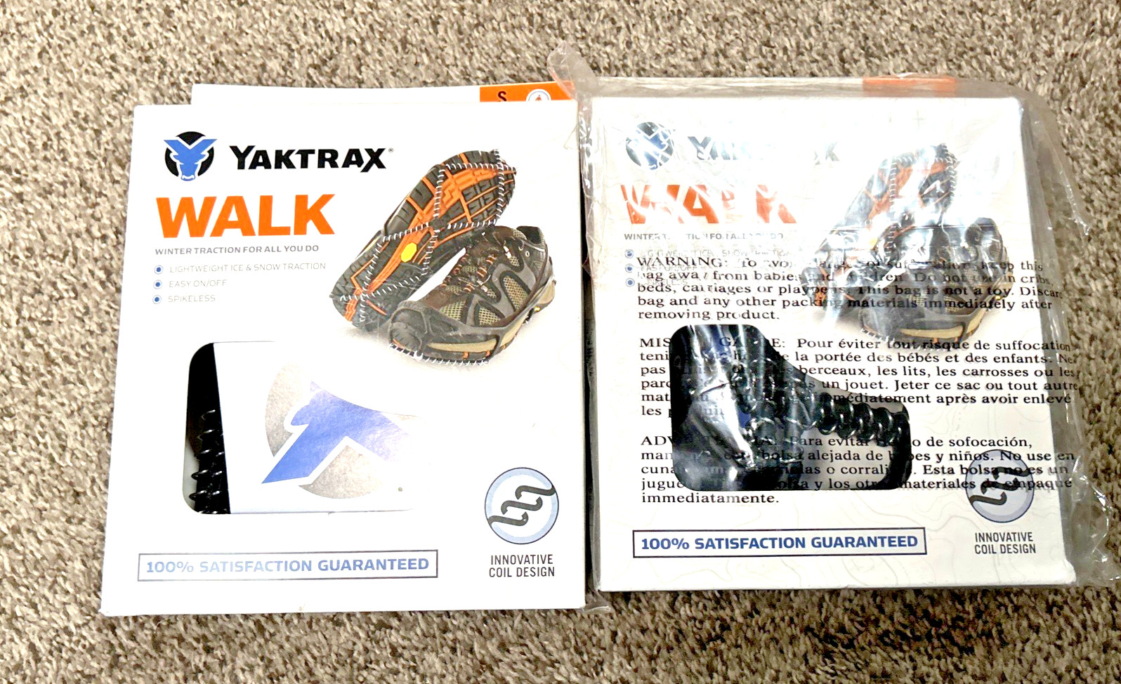 YAKTRAX WALK  2 Pair Spikeless Size Small Lightweight Ice Traction Black New