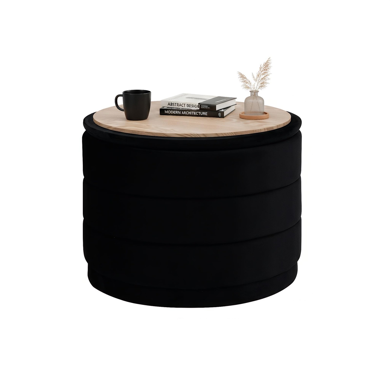 Round Velvet Storage Ottoman with Tray, Folding Ottoman with Storage Coffee T...