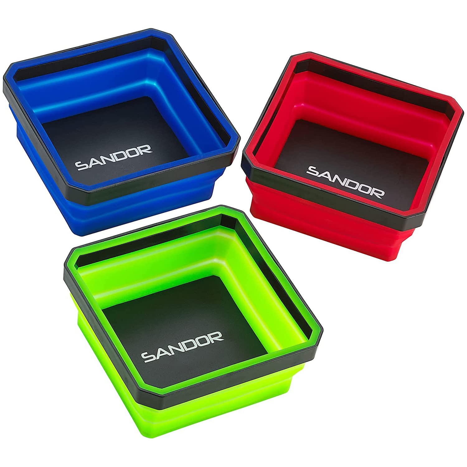 SANDOR Collapsible Magnetic Parts Tray Set - (Pack of 3) Tool Trays for Screw...