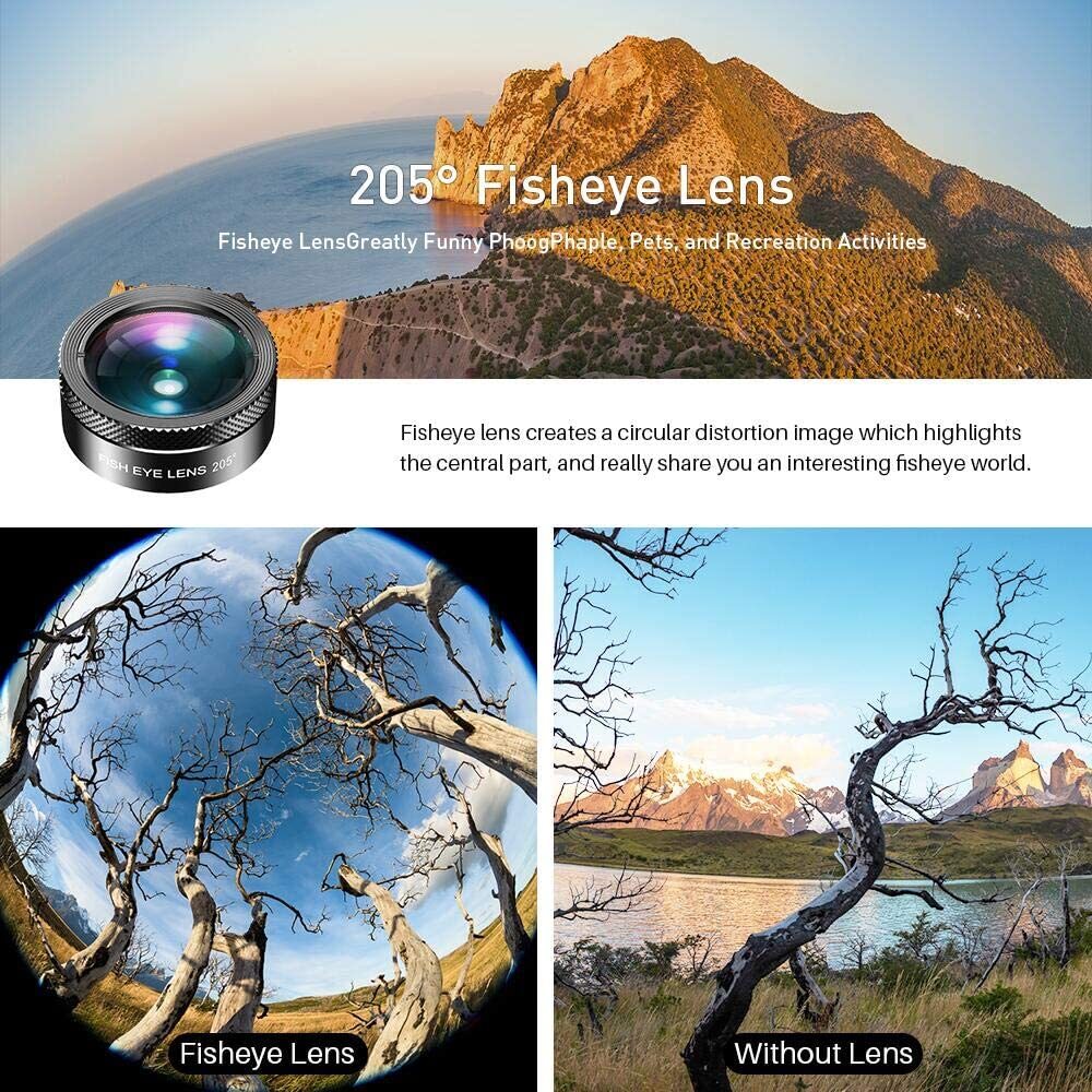 Apexel Cell Phone Camera Lens Kit Wide Angle Universal Clip for iPhone Android