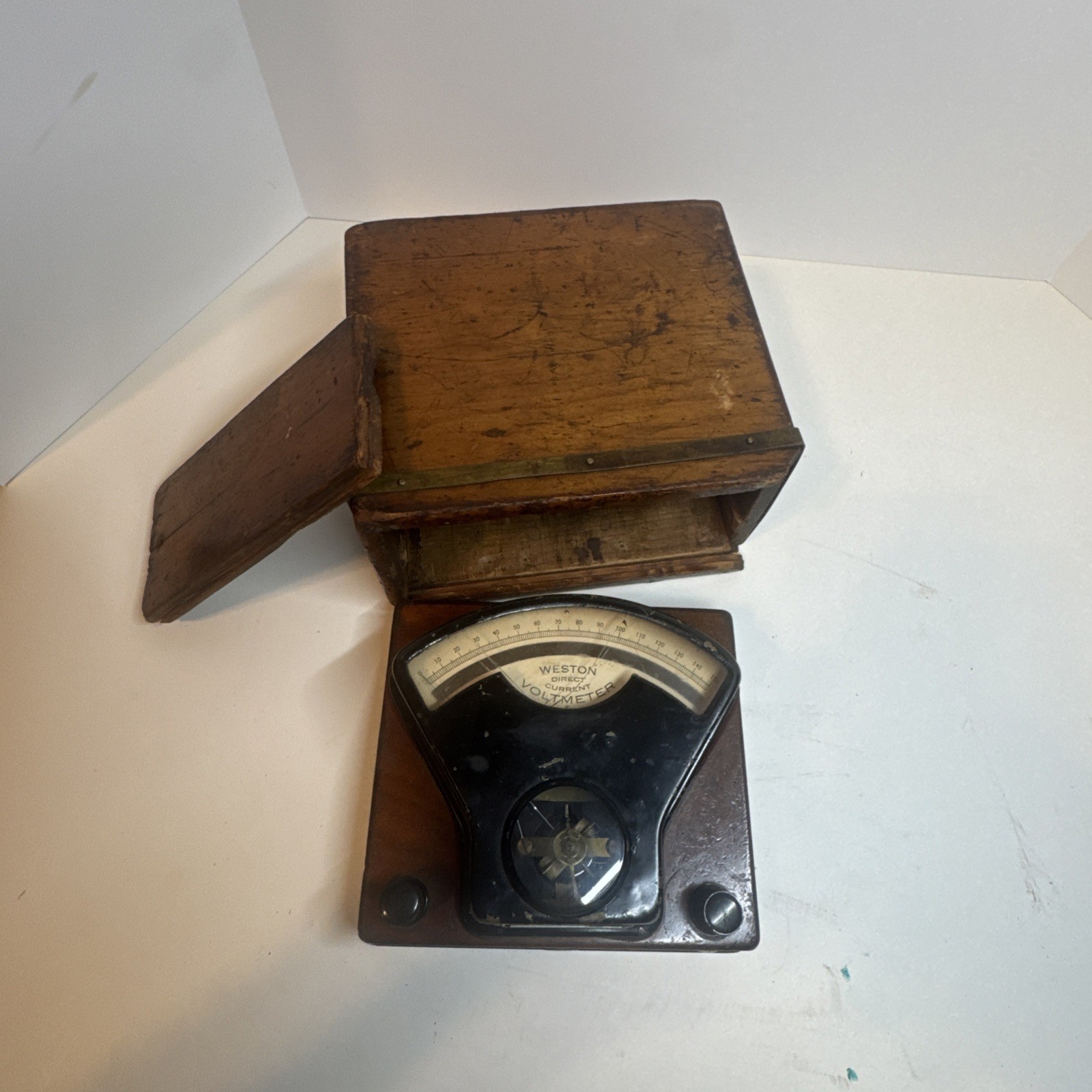 Vintage 1890s Weston Model 1 DC Voltmeter - Original Wood Case