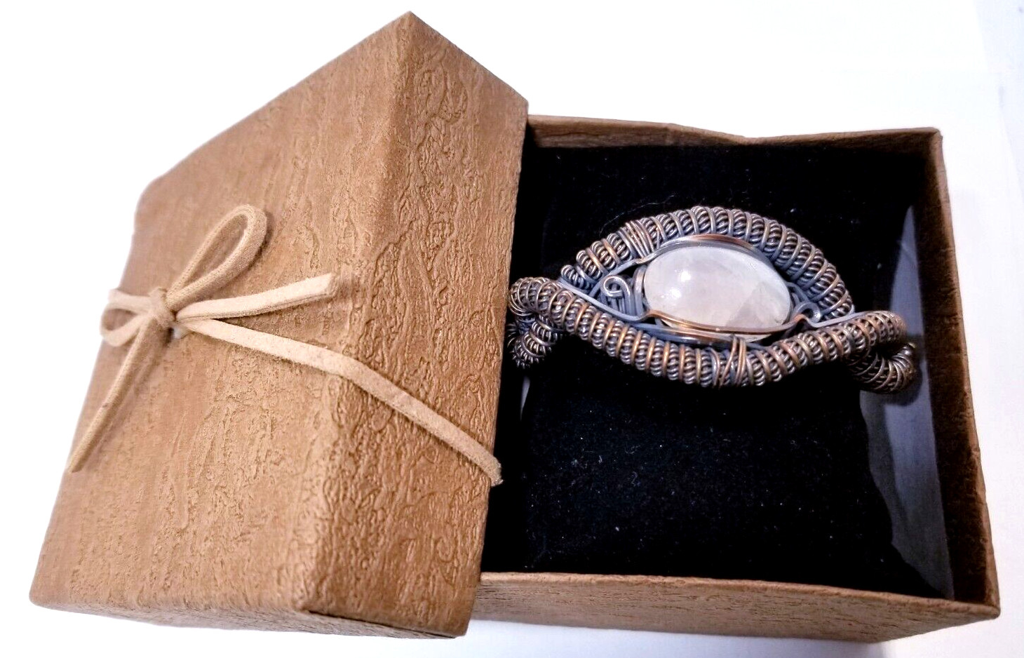 KGJ Handmade Wire Wrapped Rose Quartz Cuff Bracelet