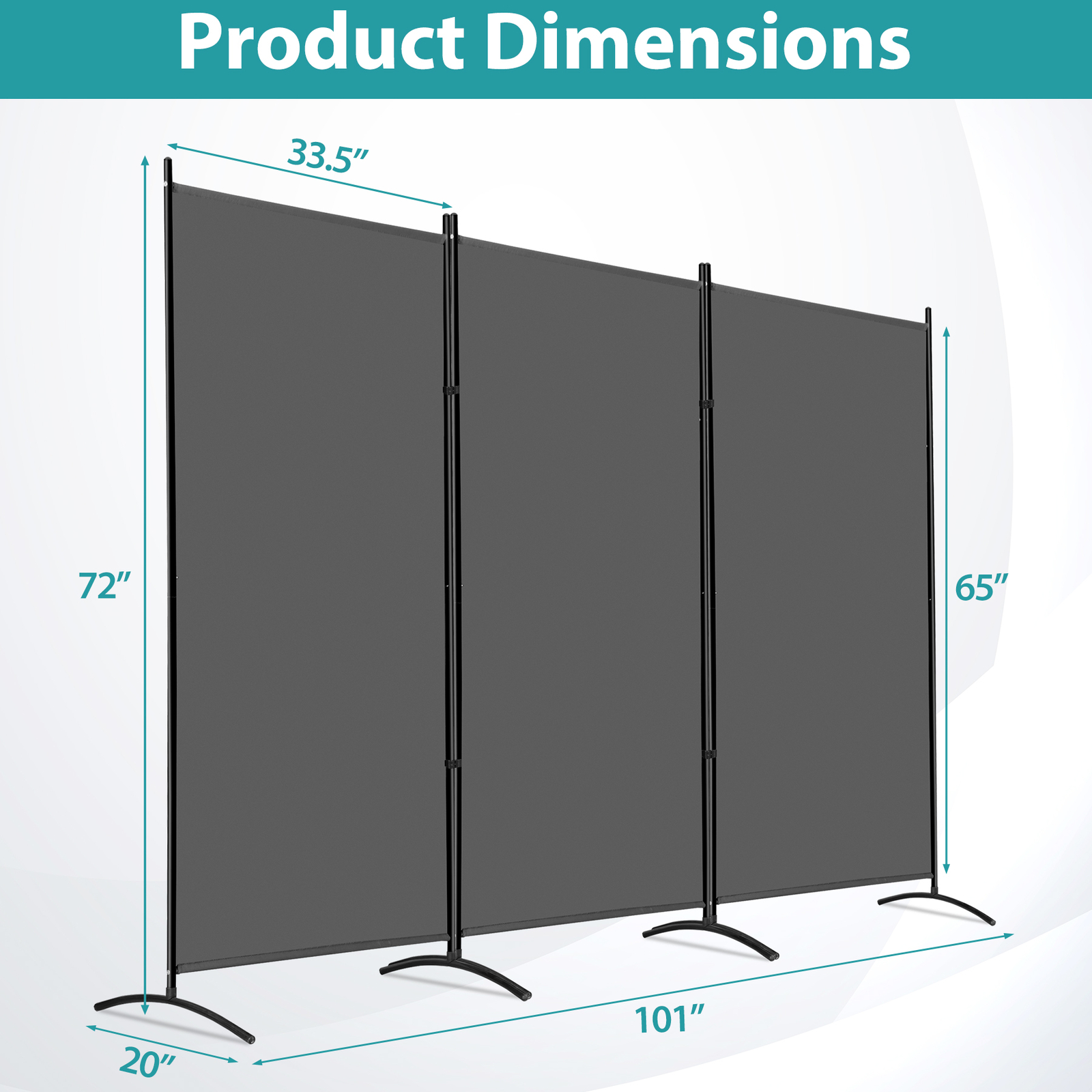 Room Divider Folding Privacy Screen Portable 3 Panel Partition Room Divider Gray