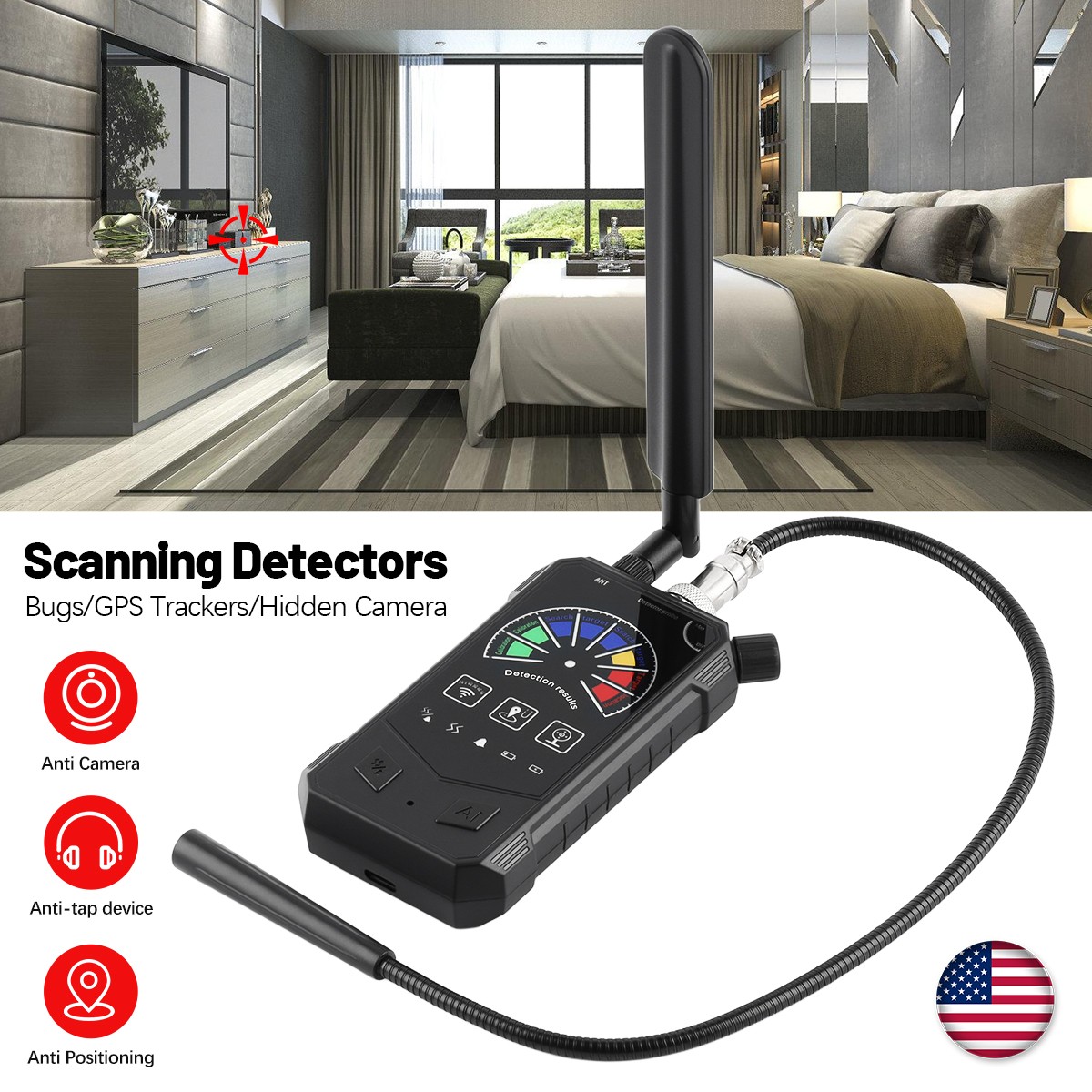 New F009 Anti-Spy Scanner Detector RF Camera GSM Audio Bug Finder Signal Tracker