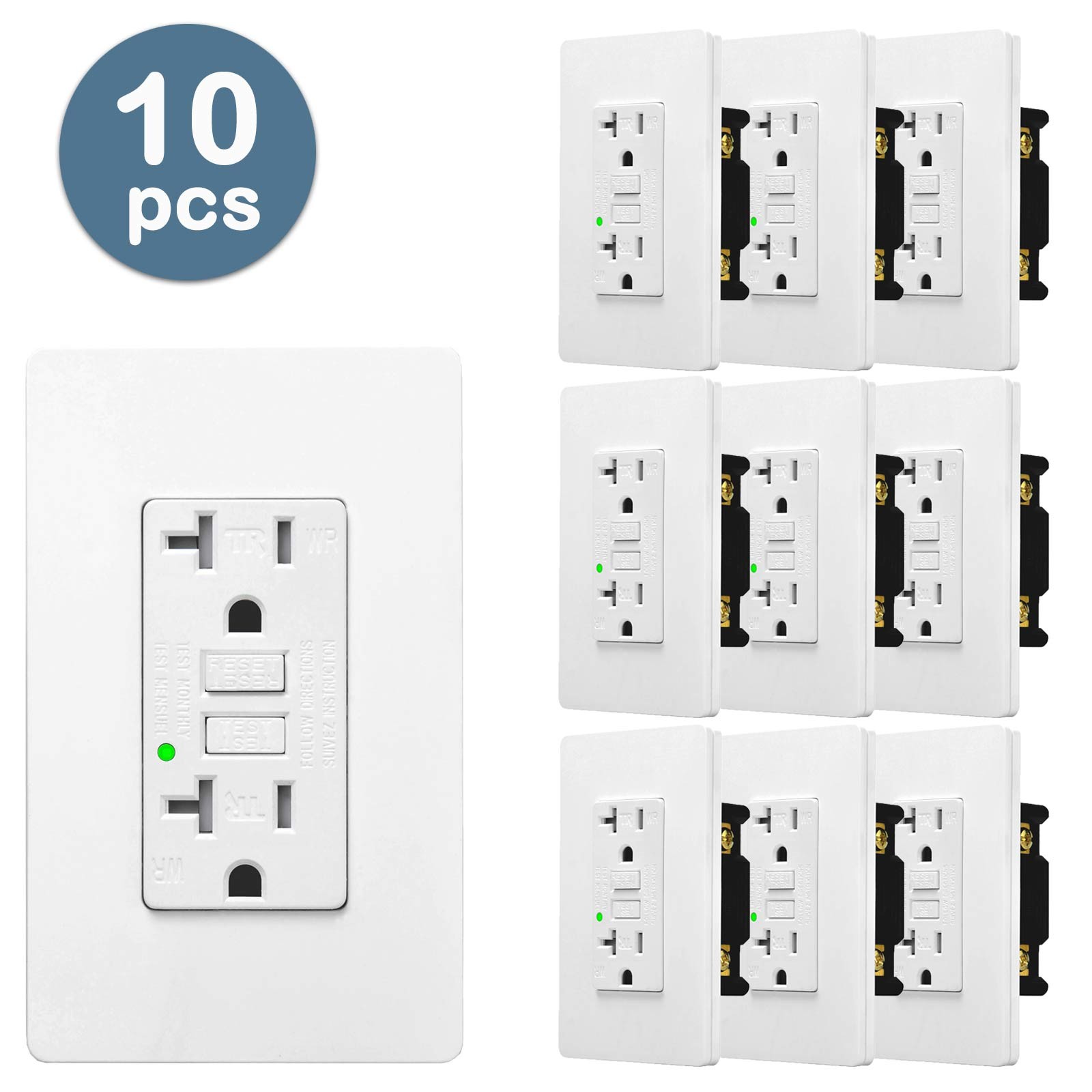 20A GFCI Outlet Tamper Weather Resistant TR WR w/ LED Indicator ETL Listed 10PK