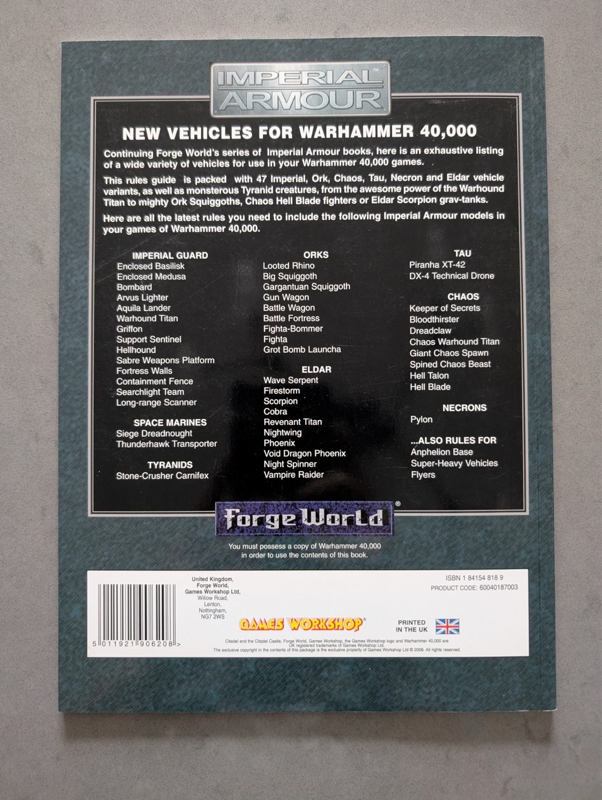 Games Workshop Warhammer 40000 40K Imperial Armour Update 2006