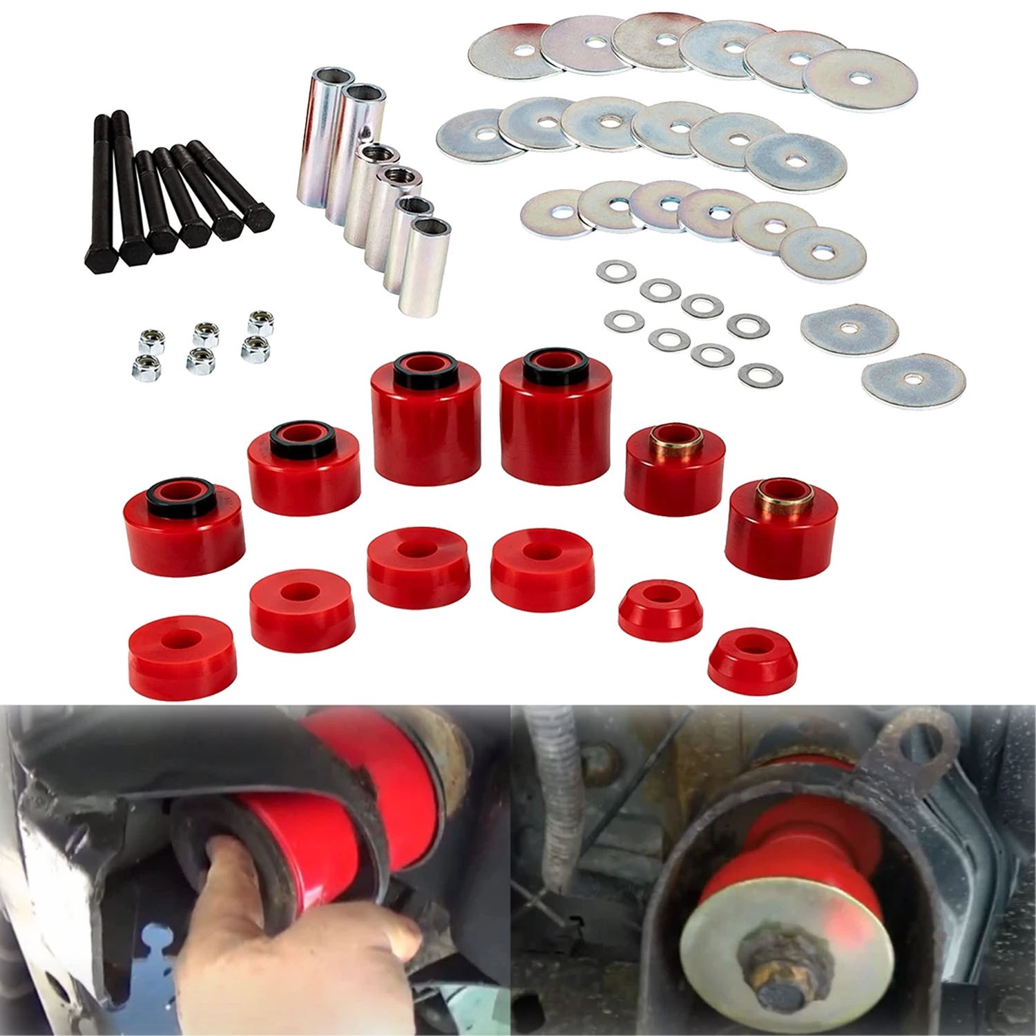 4.4123R Cab Body Mount Bushing Set For 1980-1998 Ford F150 F250 F350 2WD 4WD Red