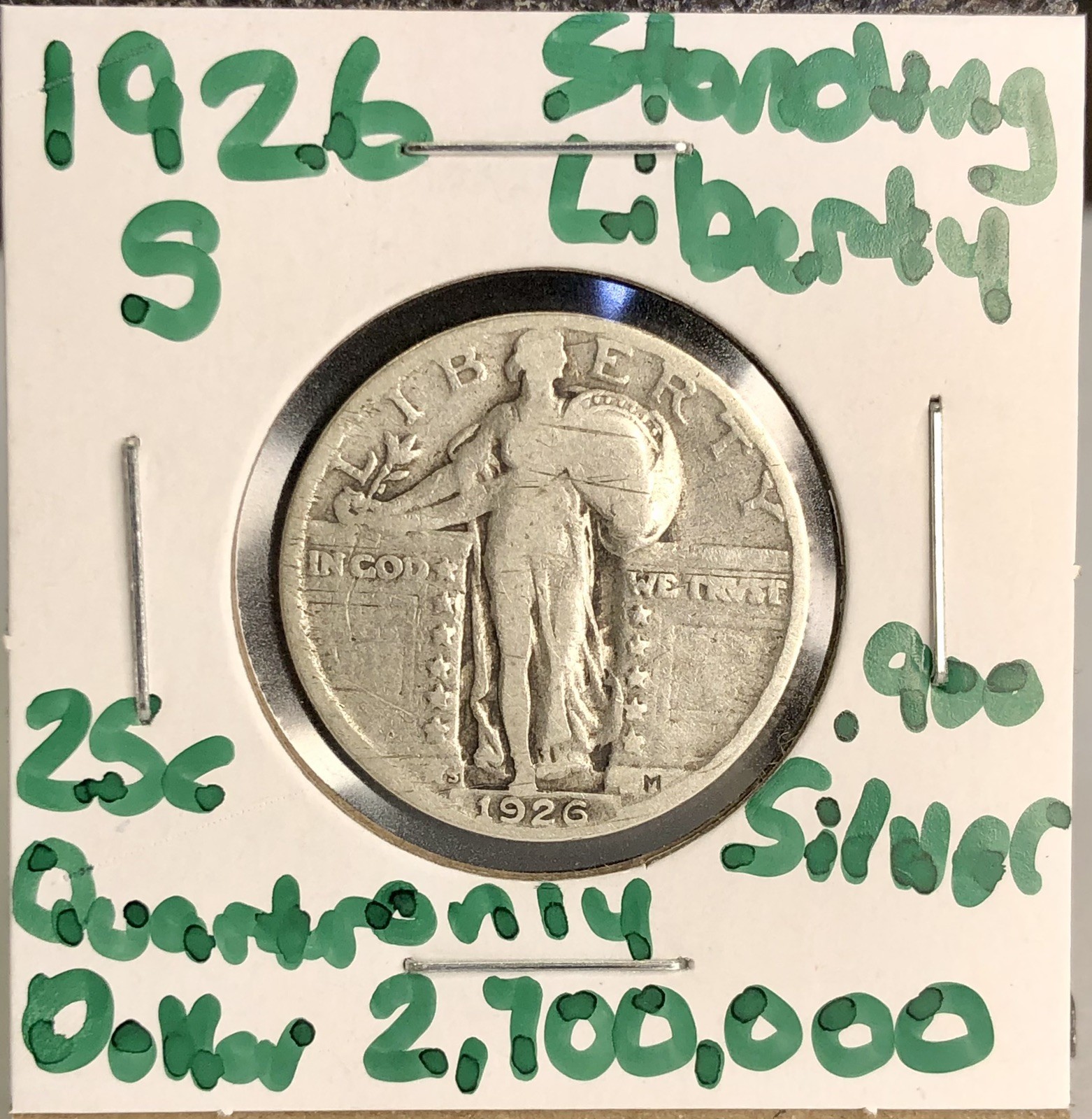 1926-S Standing Liberty Quarter - .900 Silver - Better Semi Key Date - 2,700,000