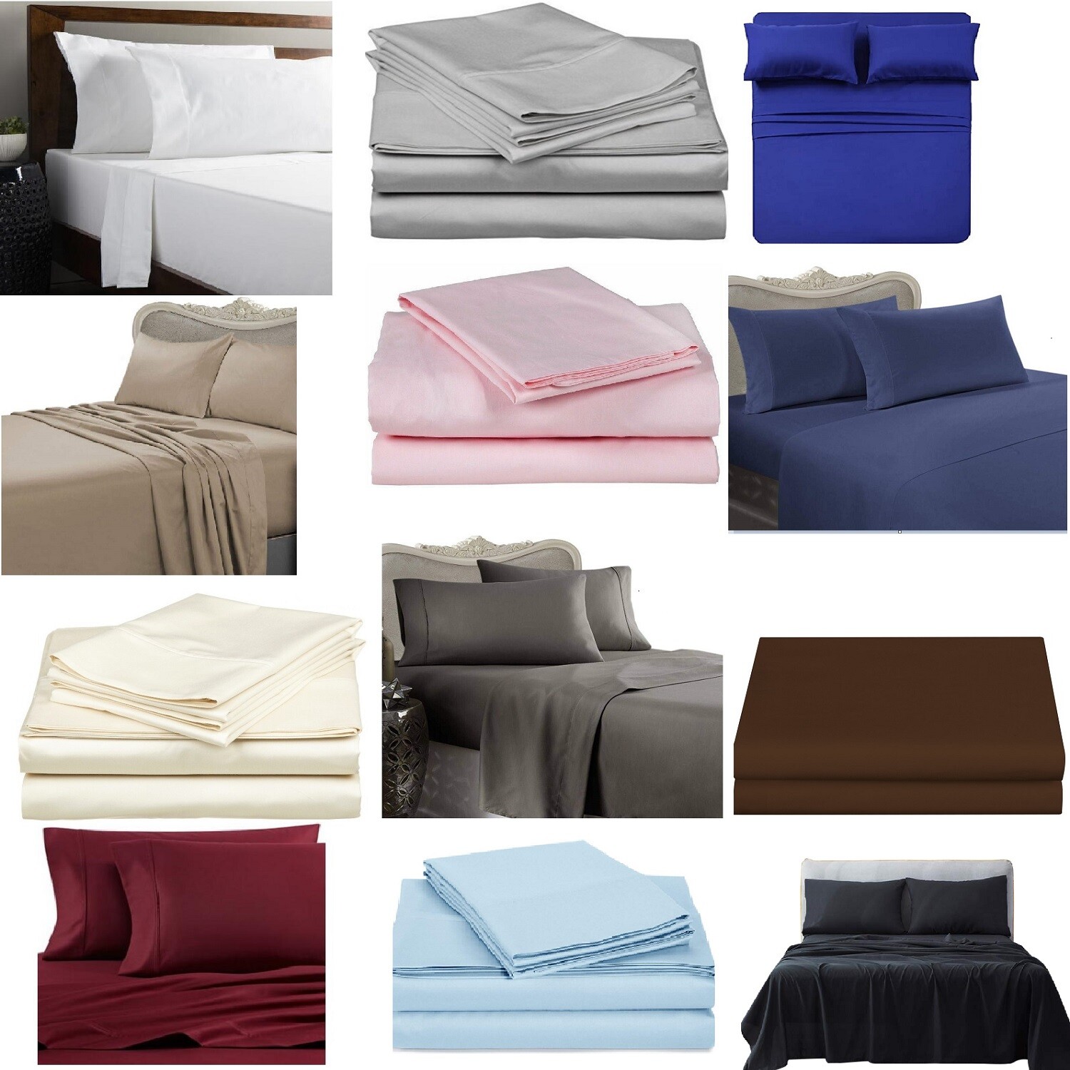 4 Piece Solid Sheet Set 600 TC Cotton Pocket 16" - 19" Inch