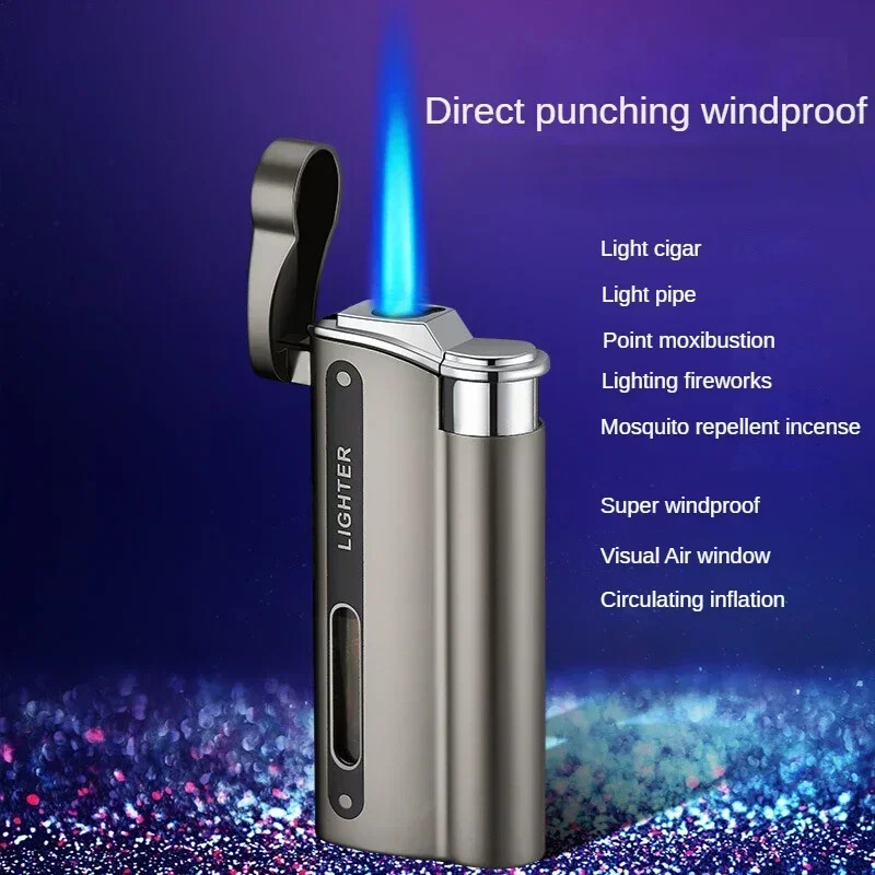 Metal Refillable Butane Torch Lighter Pipe Cigar Lighter Jet Flame Lighter LED