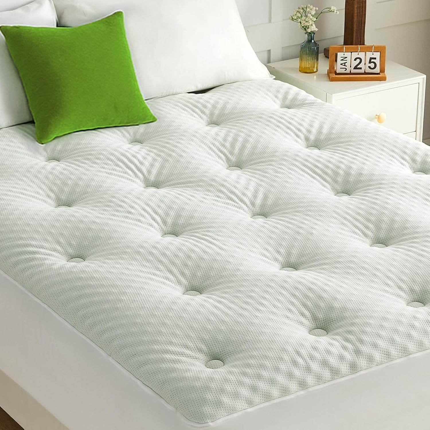 QUIETSEA Reversible Mattress Topper Twin XL, White - Egg Crate Memory Foam