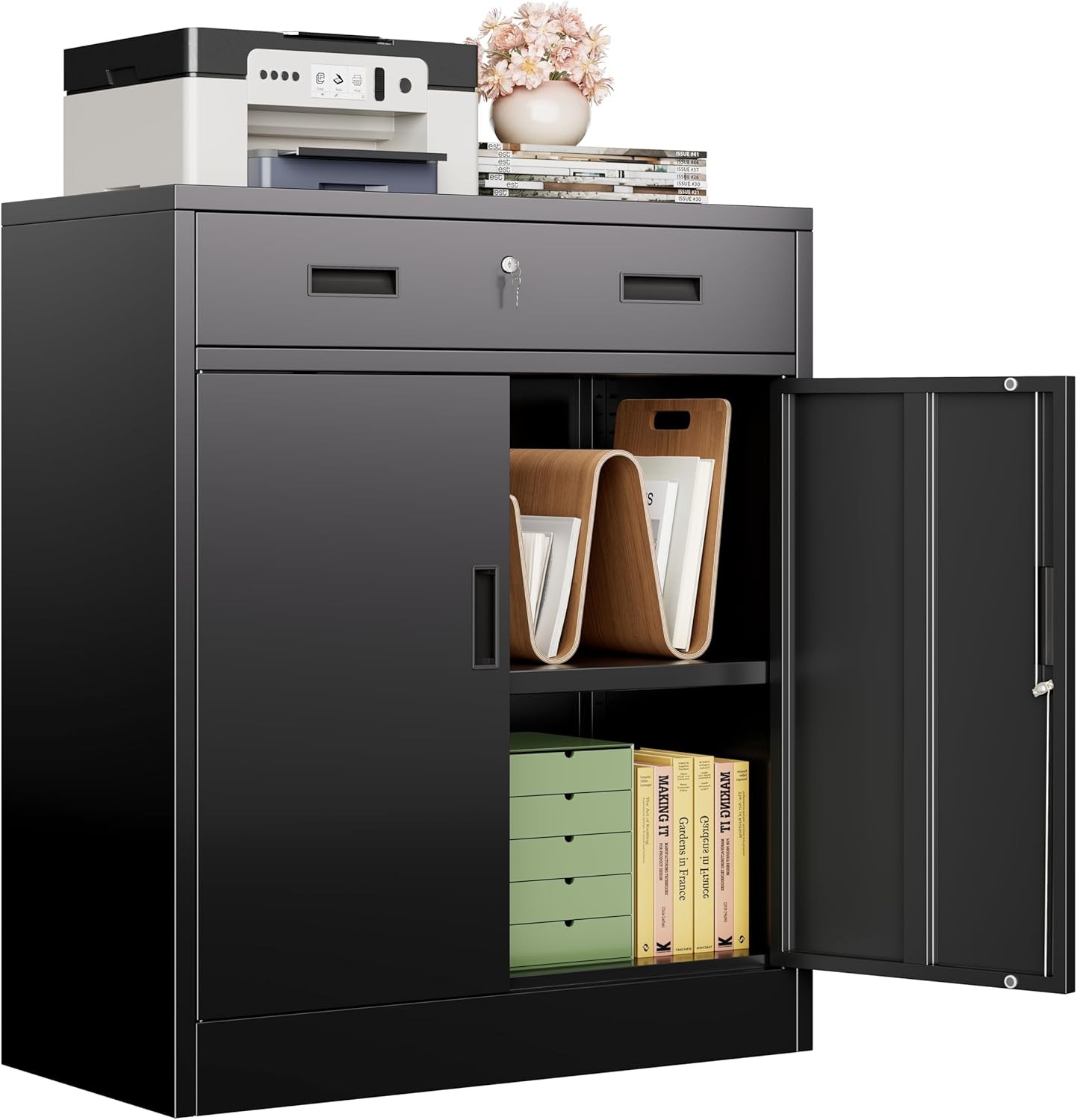 CJF Locking Metal Storage Cabinet with 2 Doors and 1 Drawer for Office/Garage