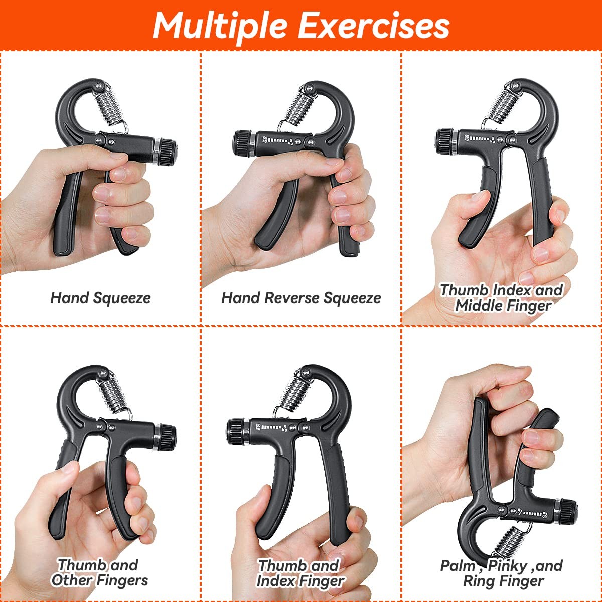 2 Pcs Hand Grip Strengthener Exerciser Hand Workout Squeezer, Adjustable Resi...