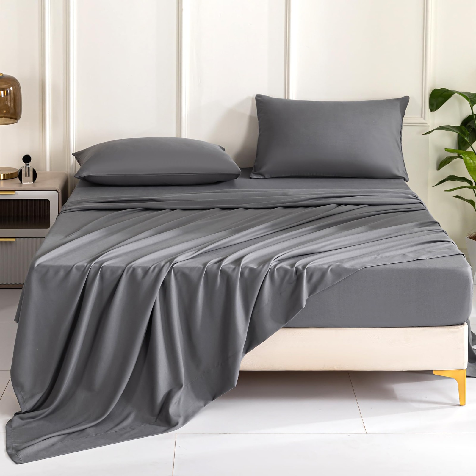 6 PCS Grey Twin Flat Sheets Soft Brushed Microfiber Bedding Hotel Hospital Top