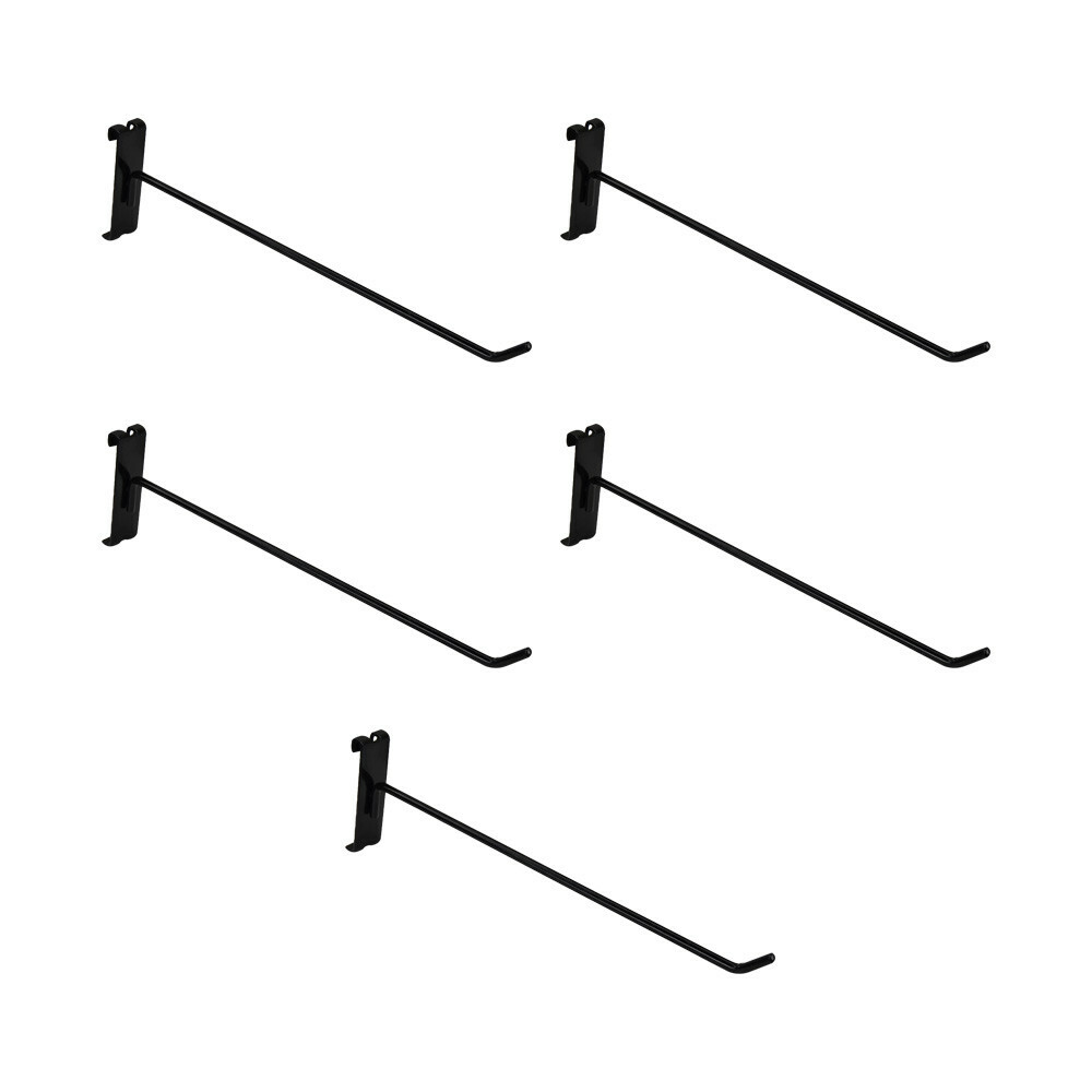 5PC 12" Gloss Black Long Grid Wall Metal Hooks Display Use W/ Gridwall Panels