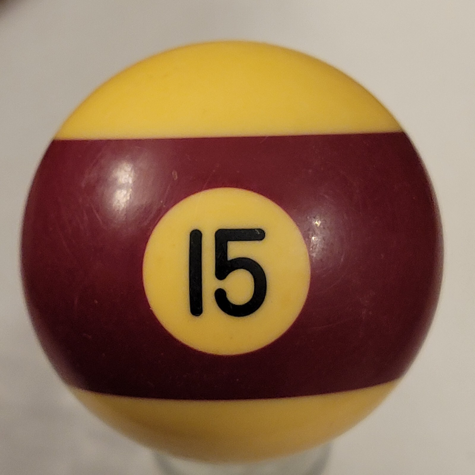 Vintage Number 15 Maroon Striped Replacement Pool Billiard Ball Yellowed