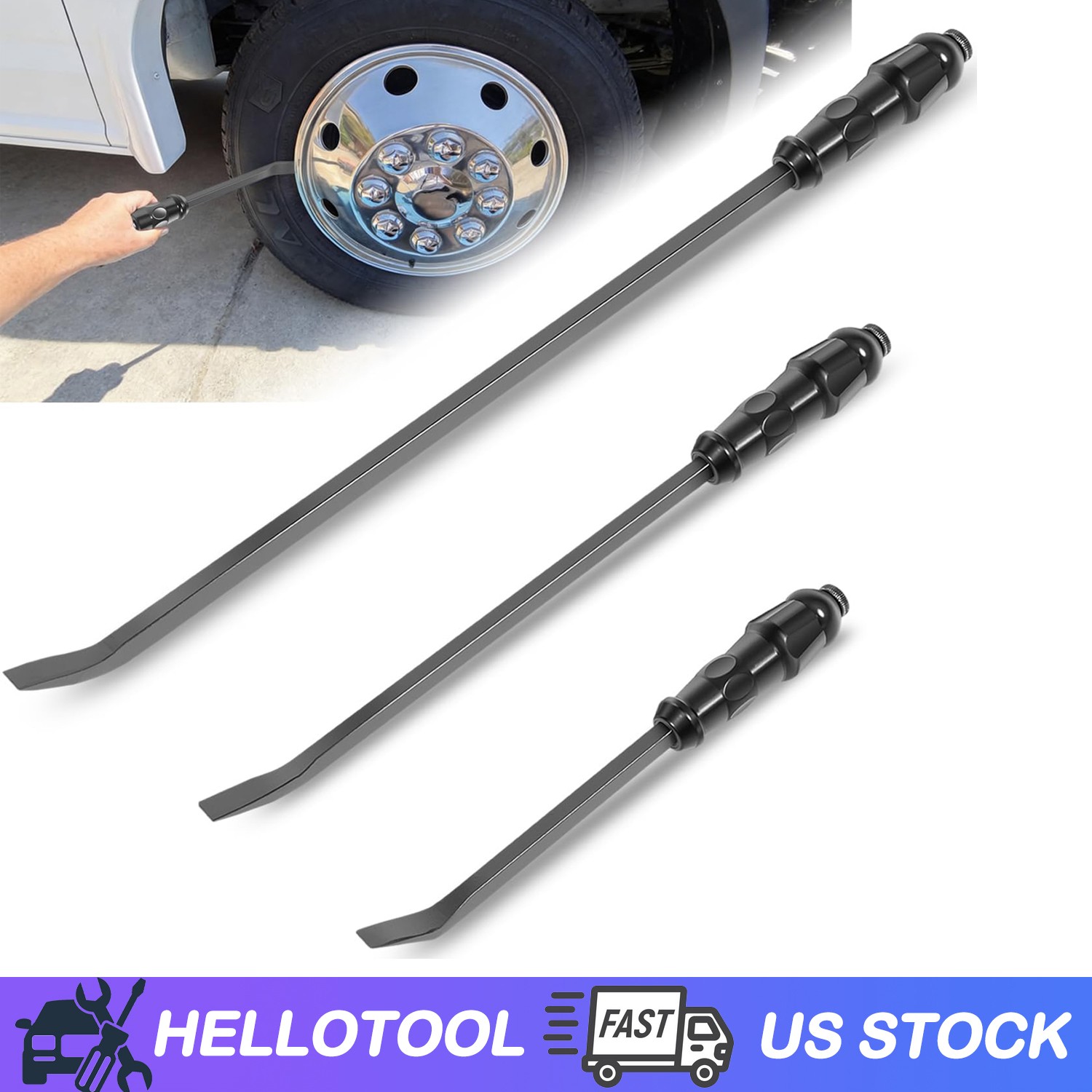 3PC LSQ42103 Angled End Handled Pry Bar with Striking Cap Set Steel 12 17 25 in