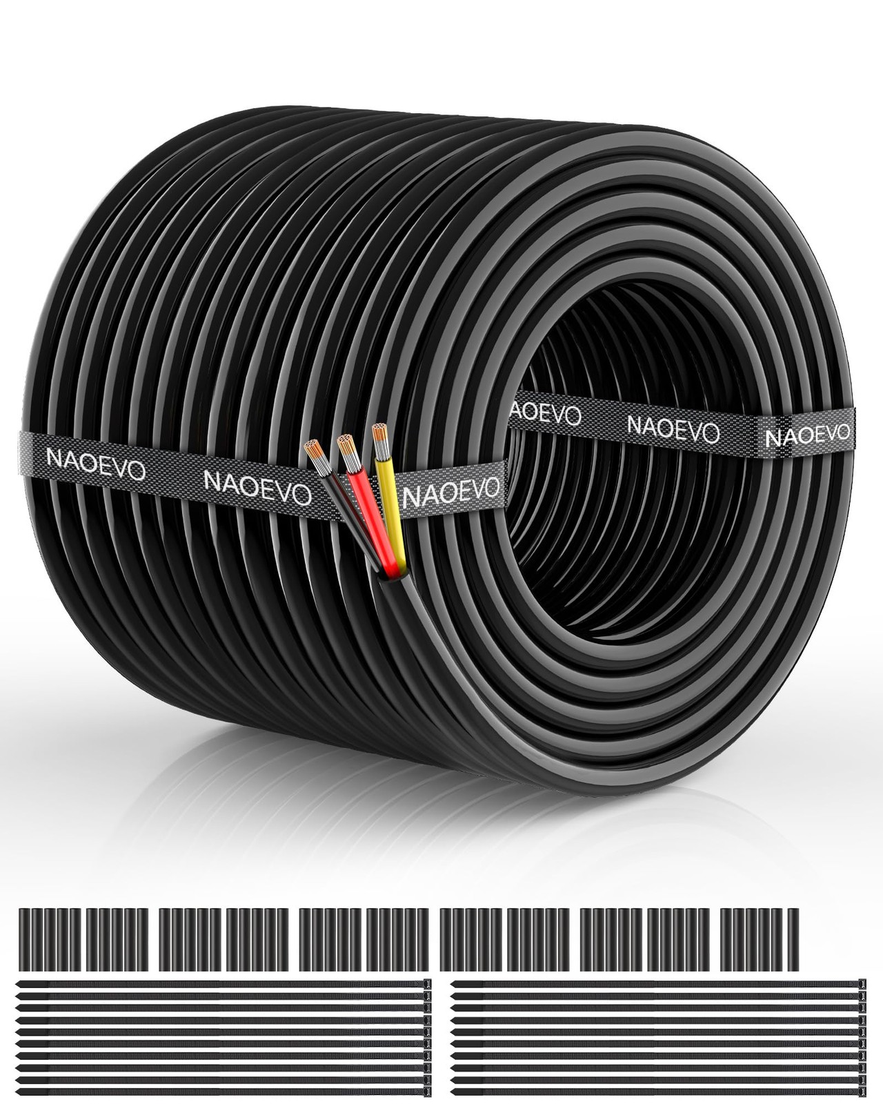 NAOEVO 18 Gauge Wire 3 Conductor Electrical Wire, 18 AWG 100FT, 3C-18AWG