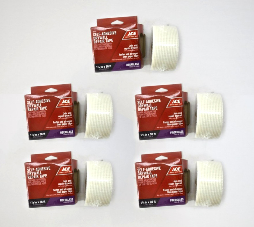Lot of 5 Ace 10189 Fiberglass Self Adhesive Drywall Repair Tape 1-7/8" W X 36 Ft