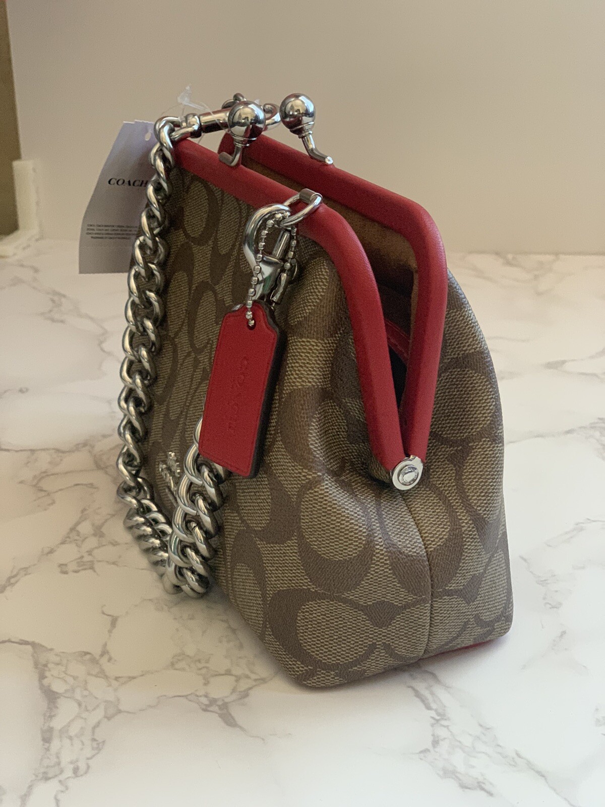 NWT Coach CH512 Nora Kisslock Crossbody Signature Canvas/Leather - Electric Red