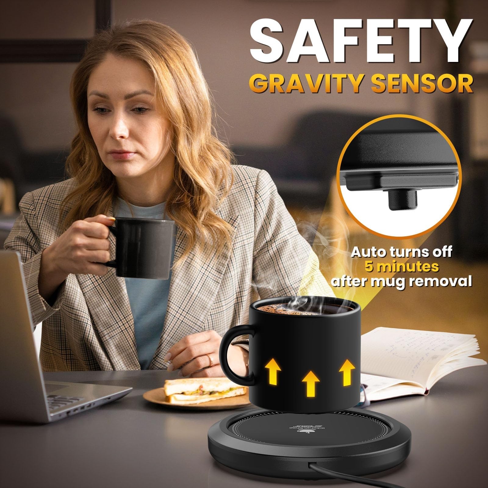 Fast Heating Mug Warmer - 4 Temp Settings & 1-12H Timer, Coffee Cup Warmer Pl...