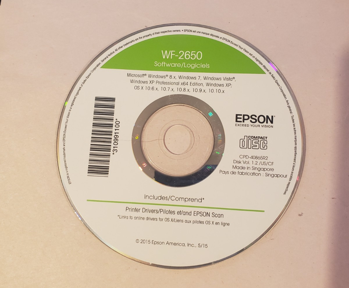EPSON WF-2650 Software Printer Drivers Installation CD