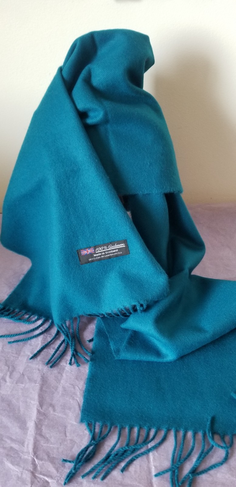 MADE IN SCOTLAND  Men's One Size 100% CASHMEREl Fringe Scarf BEAUTIFUL TURQOISE