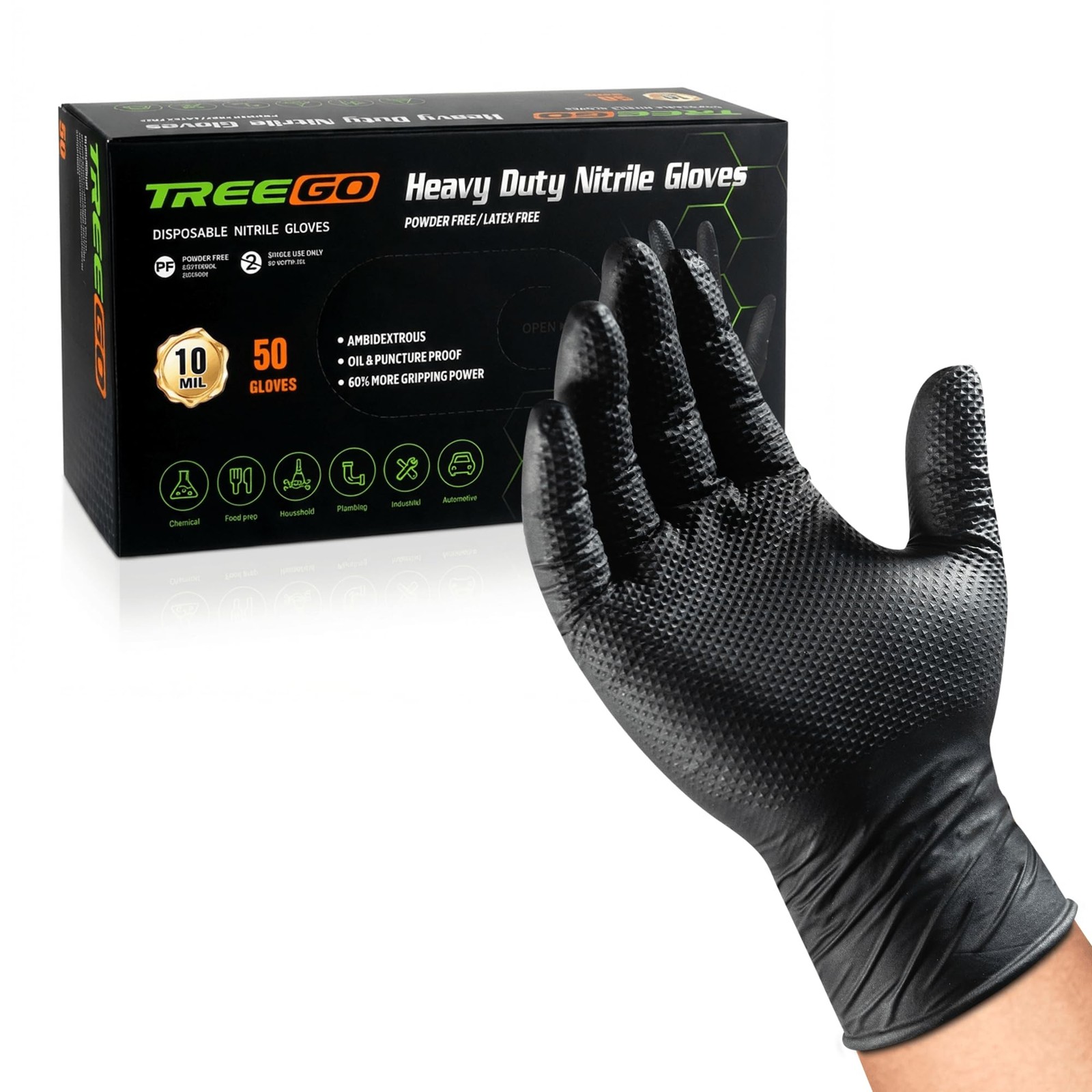 Treego 10 Mil Nitrile Gloves Large 50 Count Disposable Work