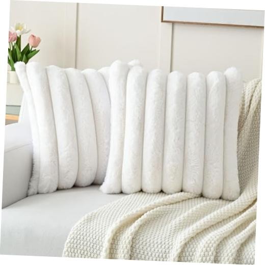 Pack of 2 Pillow Covers 22x22 Inch, Faux Fur 22" x 22" (Pack of 2) Cream White