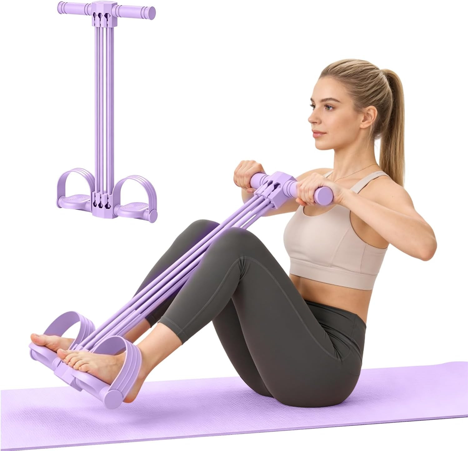 Pedal Resistance Bands with Handles, Upgrade 6-Tube Natural Rubber Foot Pedal Re