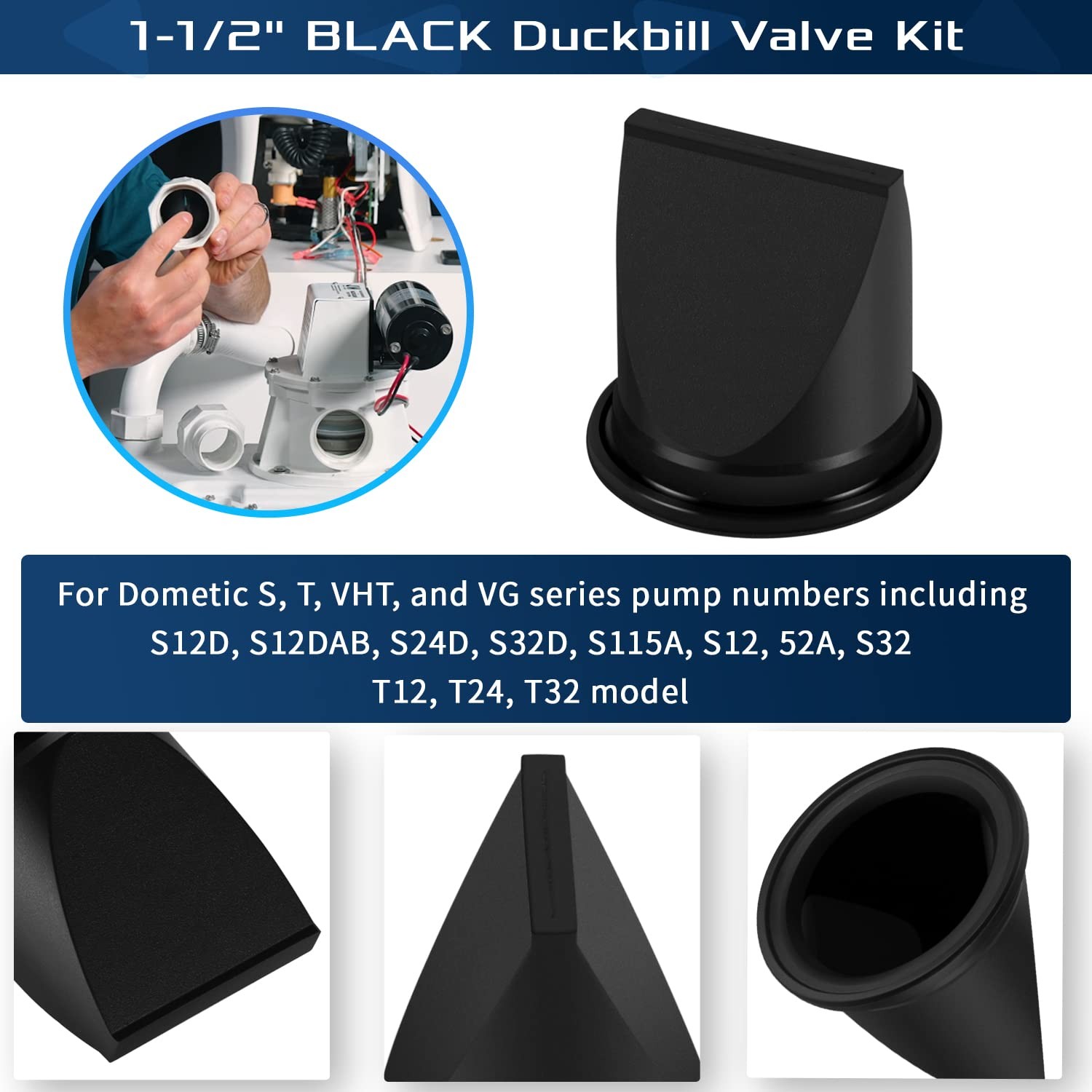 4 Pack DB Valve 1-1/2" Black Duckbill Valve Kit Replace fit for Dometic 38531...