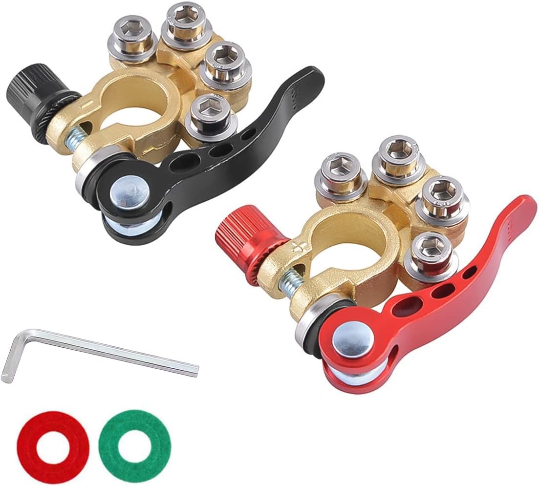 Battery Terminal Clamp Connectors, 2 Pcs 4 Way Quick Release Black/Red-2