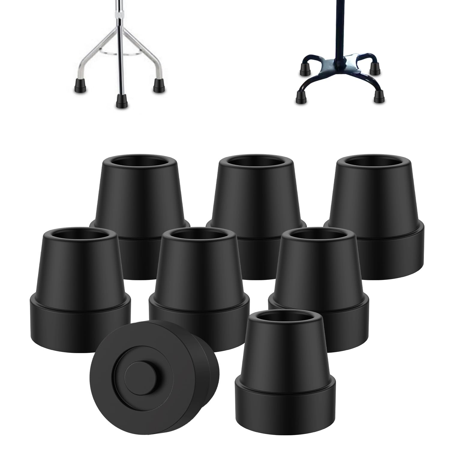 MFE Quad Cane Tip (8 Pack), Non-Slip Durable Rubber 1/2 Inch, Black