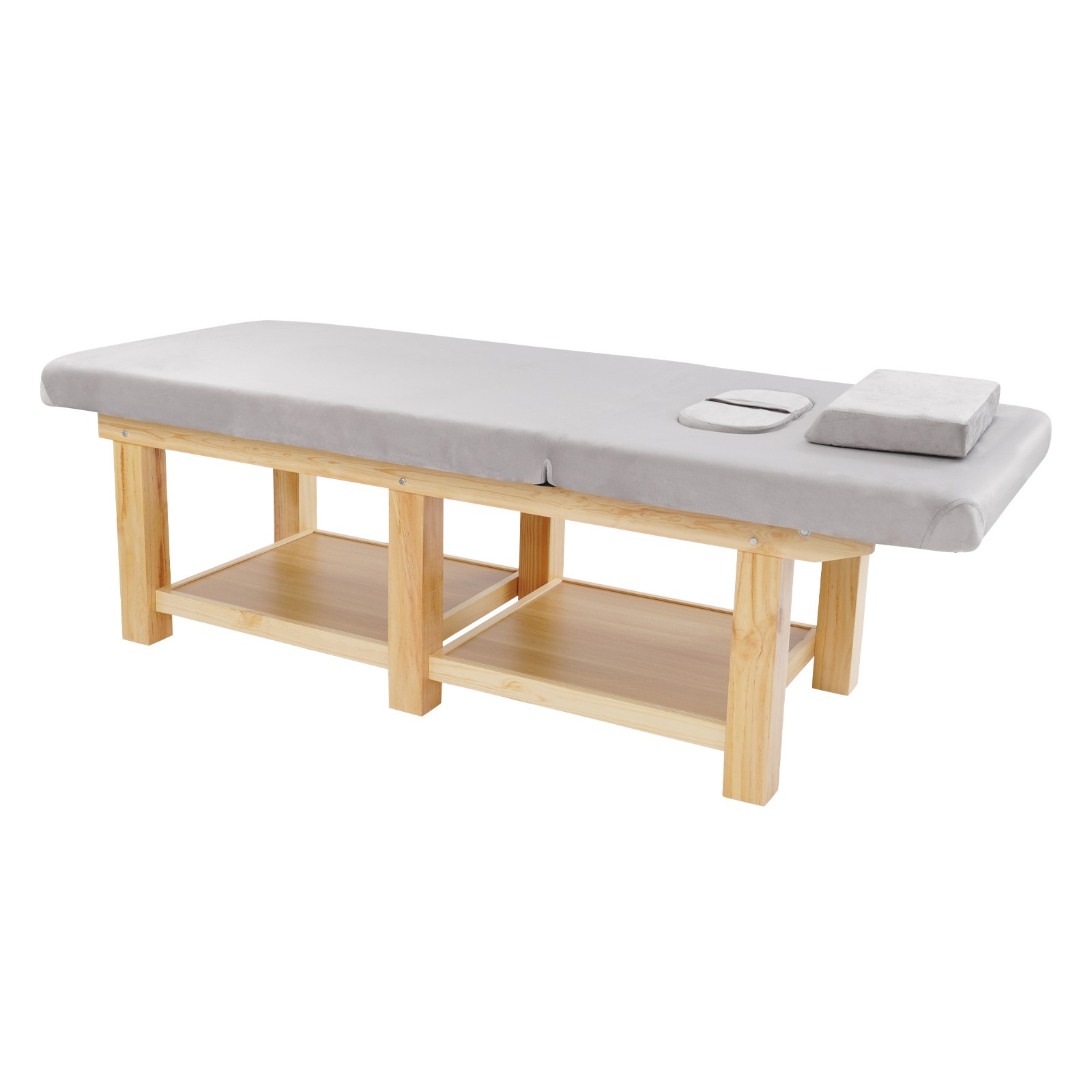 6 Legs Wide Solid Wood Spa Massage Bed, Adj Backrest Physical Treatment Bed