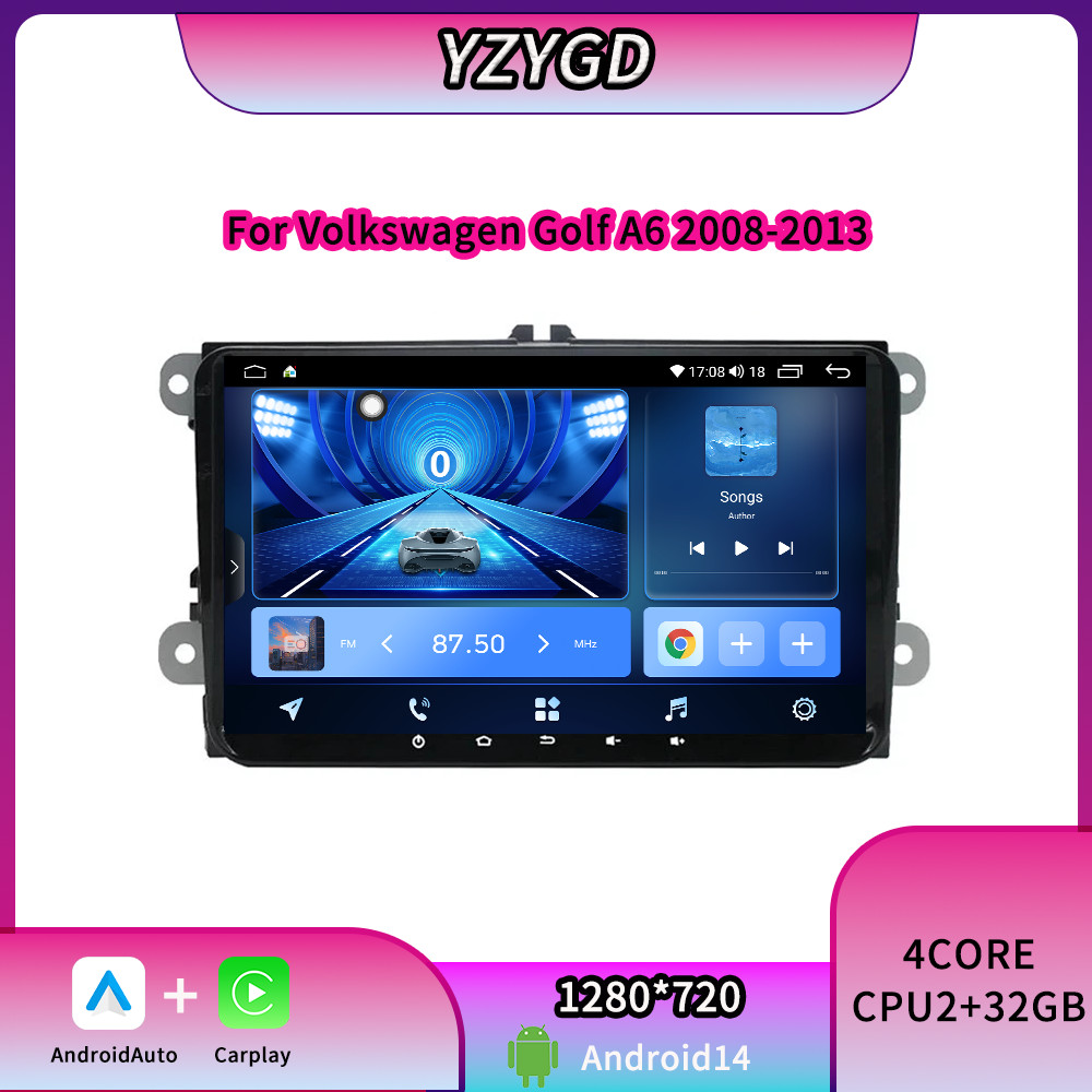 For Volkswagen Golf A6 2008-2013 Android14 Car Stereo Radio Carplay GPS WIFI 9"