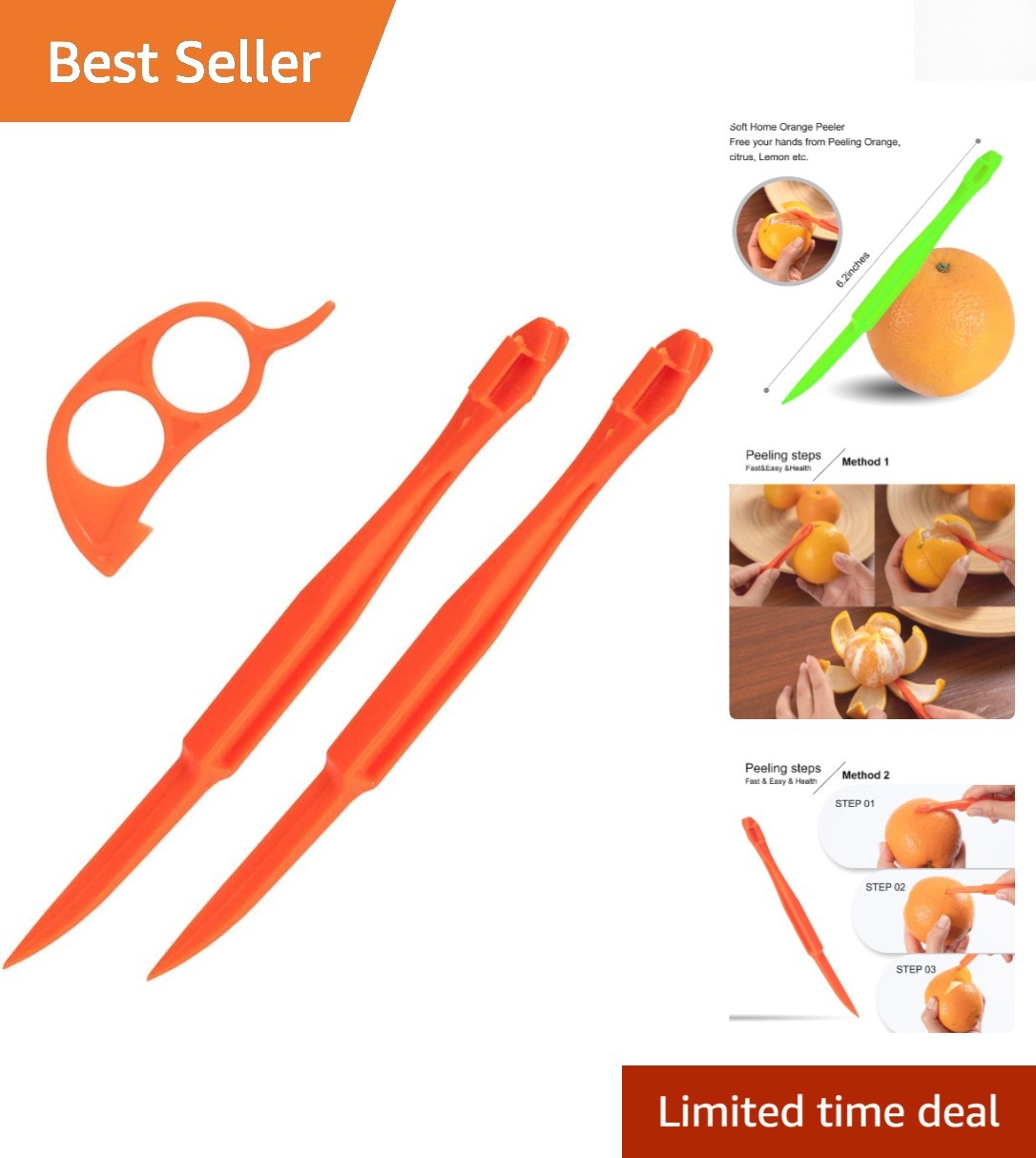 Long Handle Orange Peeler - Effortless Citrus & Fruit Slicing - 2 Pack