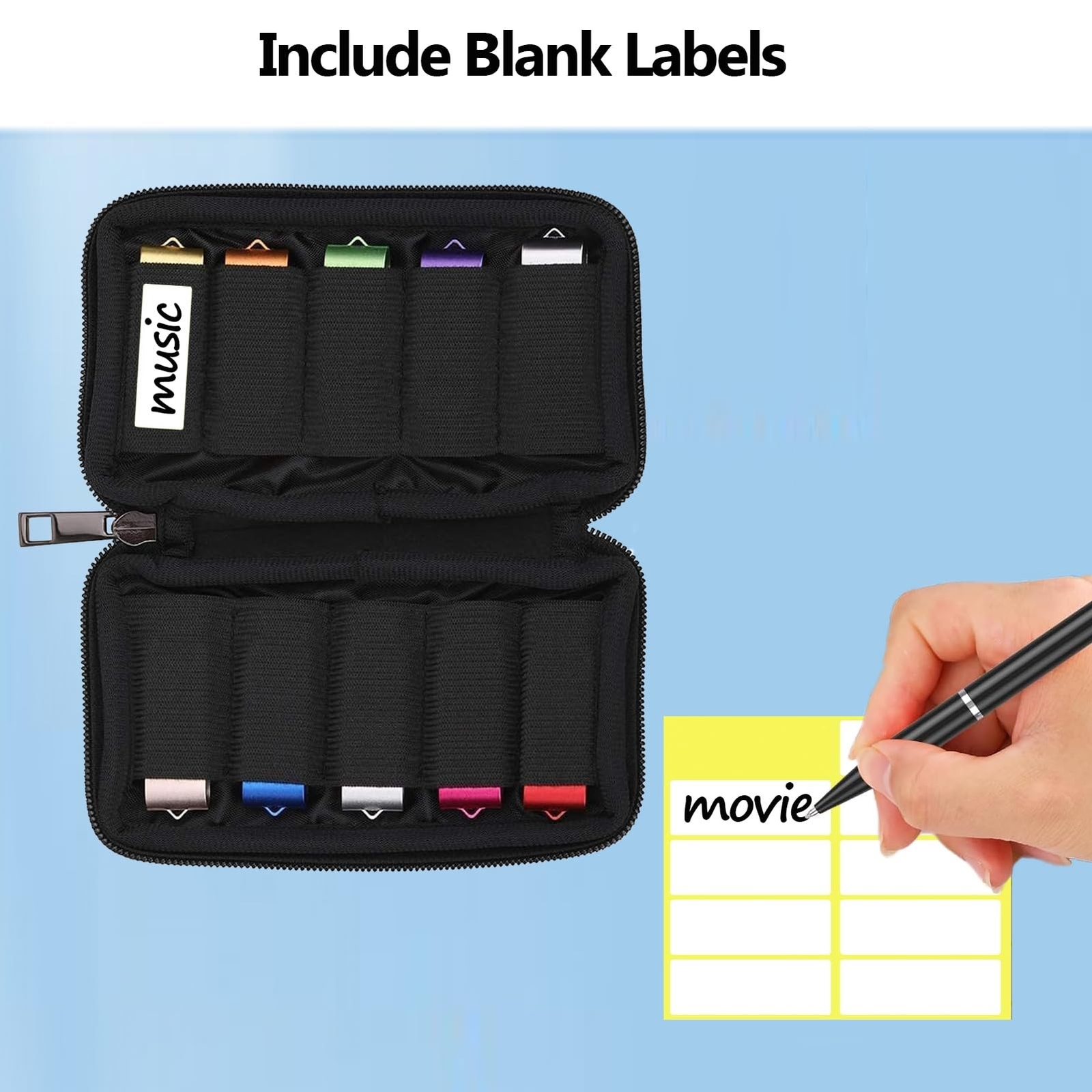 ABLAZE Flash Drive Case USB Storage Case, USB Holder Storage Bag with Label, ...