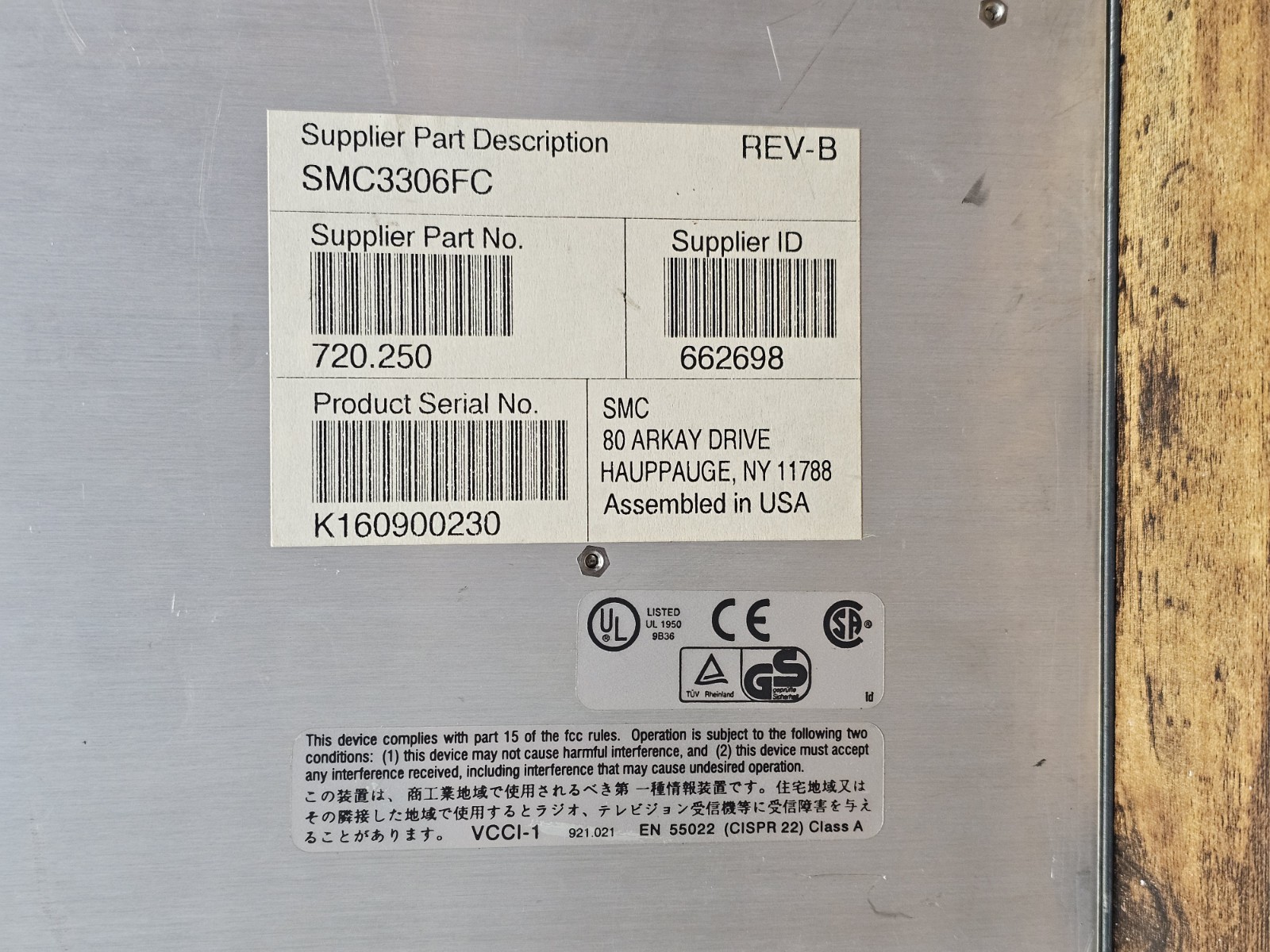 SMC SMC3306FC TIGERSTACK 3306FC MULTI-SEGMENT STACKABLE HUB 720.250 UNTESTED