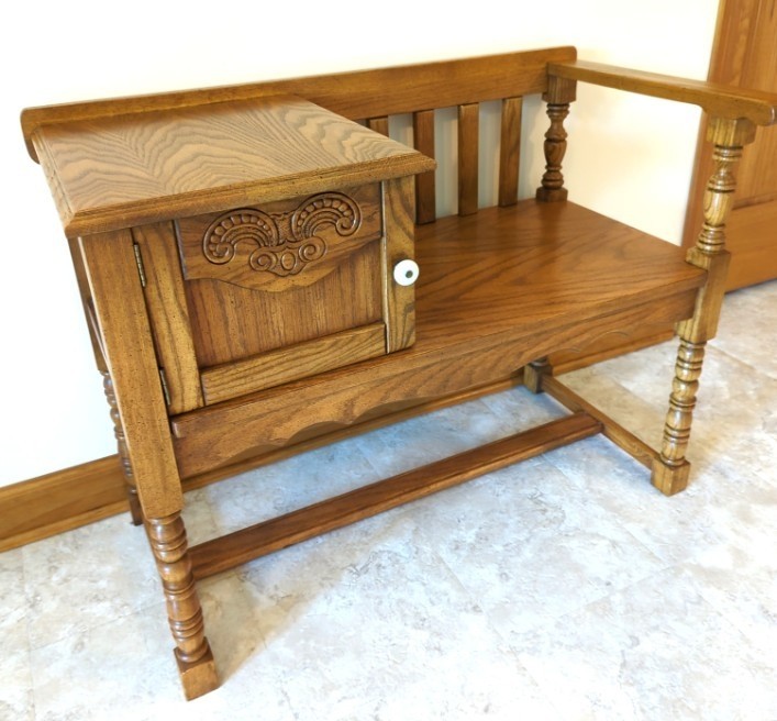 Pulaski Keepsakes Gossip Telephone Bench with Cabinet Oak Keepsake