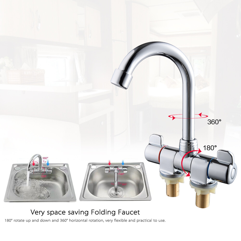 Foldable RV Faucet Rotating Two Handle Deck/Wall Mounted RV Kitchen Faucet Hot