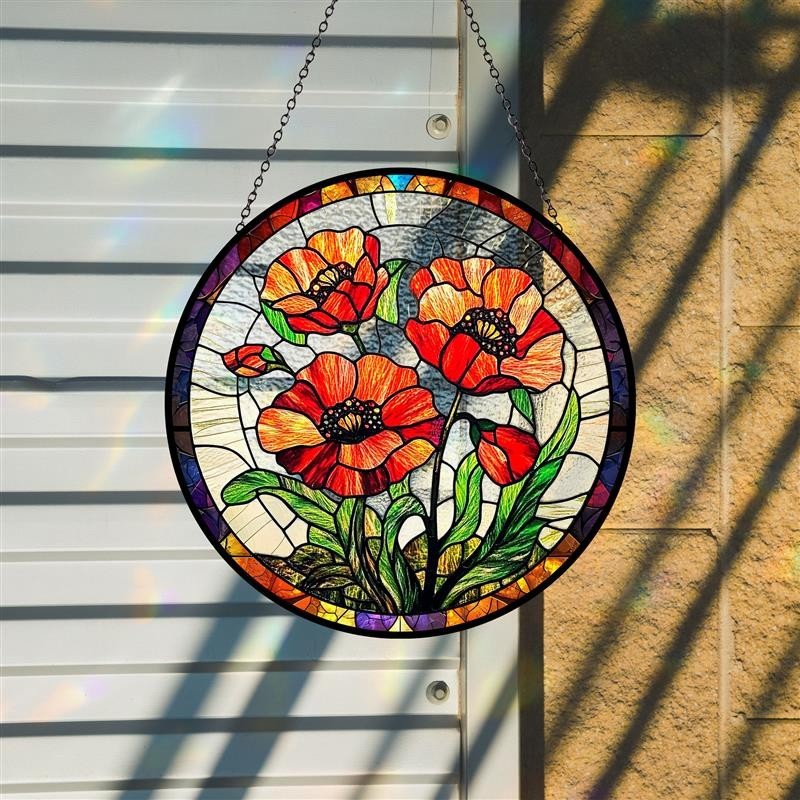 Poppy Flowers Suncatcher,Plant Home Decor,Botanical Art,Artistic Poppy,Memory