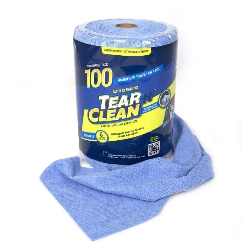 Commercial Grade Multi-Purpose Microfiber Towel Roll 100 Pack for Auto Home Blue