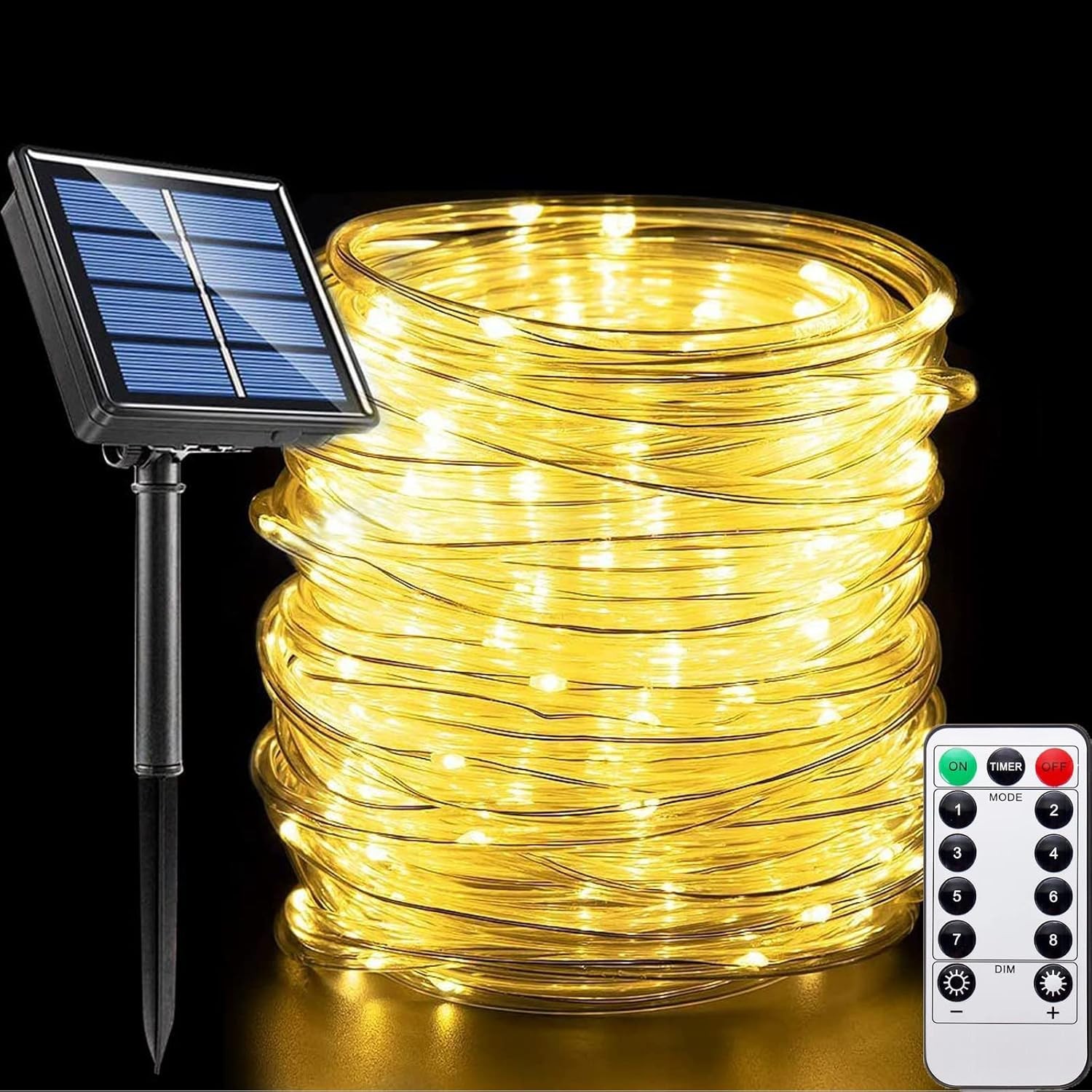 66FT Solar Fairy Lights 200 LED Christmas Rope String Lights 8 Lighting Modes