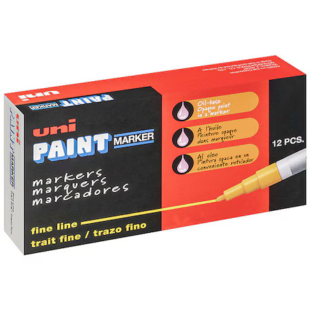 Uni-Paint 63705 Permanent Marker, Fine Tip, Yellow Color Family, Paint, 12 Pk