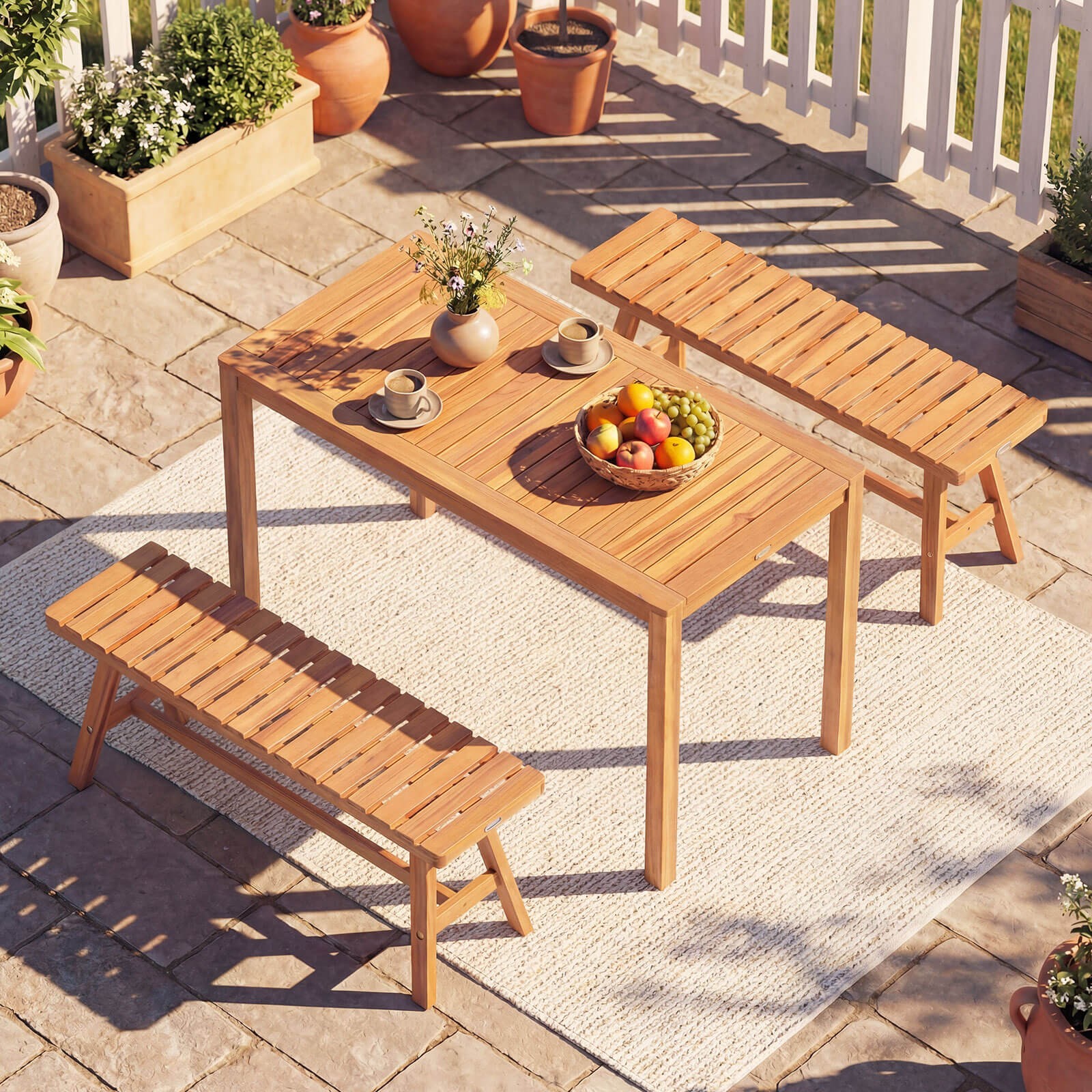 Outdoor Acacia Wood Dining Table w/Slatted Tabletop, for Garden, Balcony, Deck