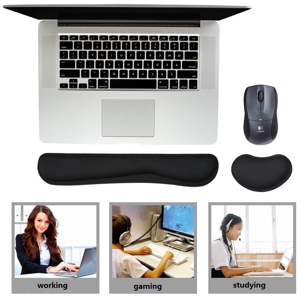 Keyboard & Mouse Wrist Rest Pad Set-Gel Support Cushion with Memory Foam Comfort