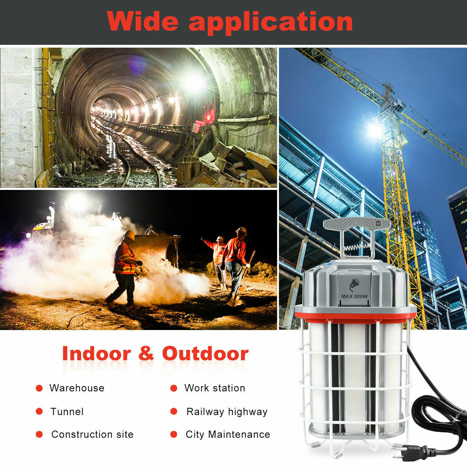 150W LED Temporary Work Light 5000K Linkable Construction Lights with 10ft Cord