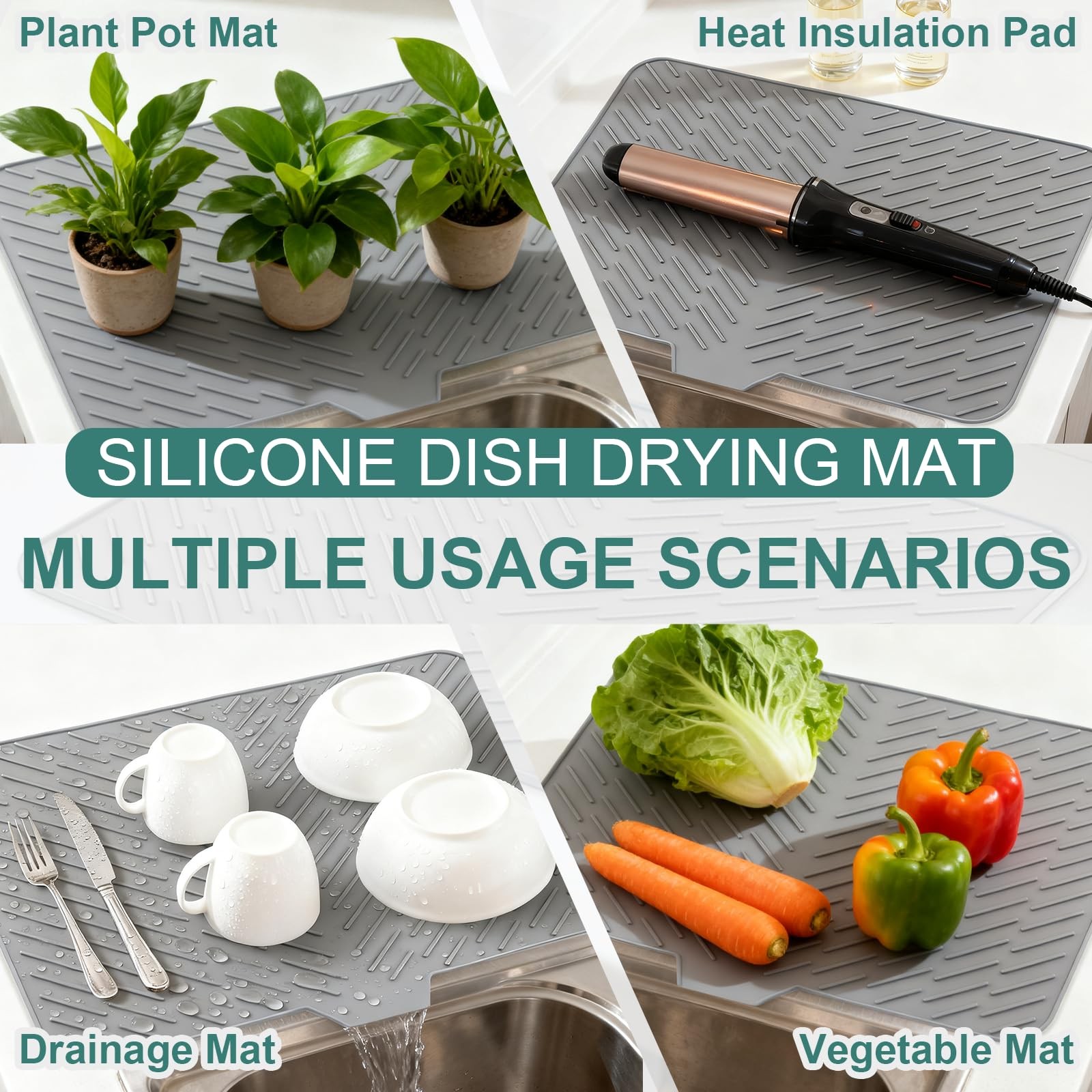 Silicone Dish Drying Mat 23x17 Multiple Usage,Easy clean,Eco-friendly,Heat-re...
