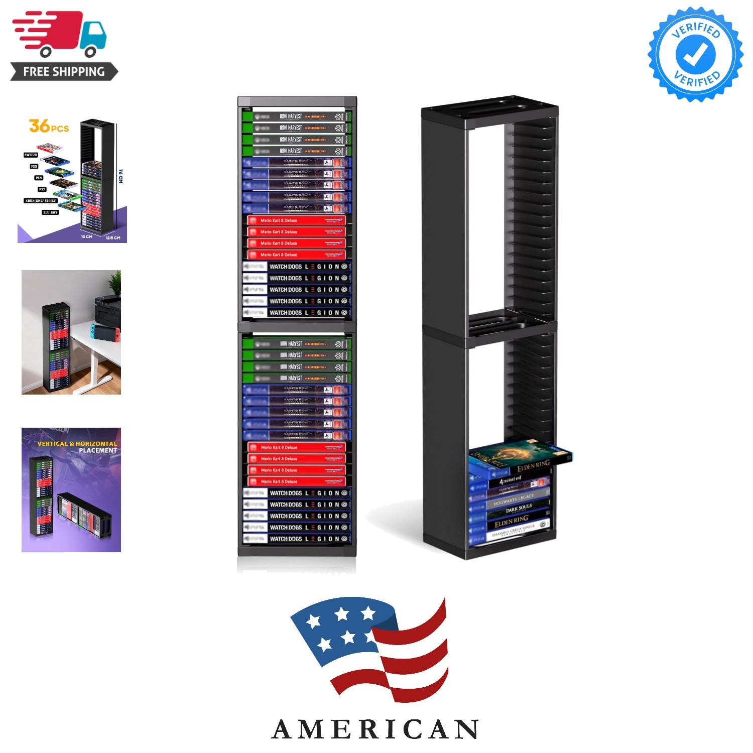 Video Game Storage Stand Tower for PS5/PS4/PS3/Xbox Series S & X/Xbox One, Un...