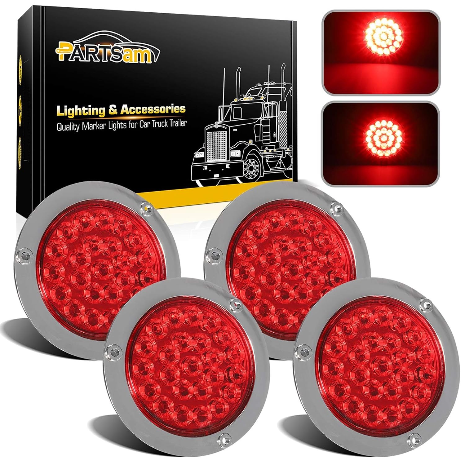 4" Round Red LED Stop Turn Tail Lights Brake Trailer 24LED LED Lights